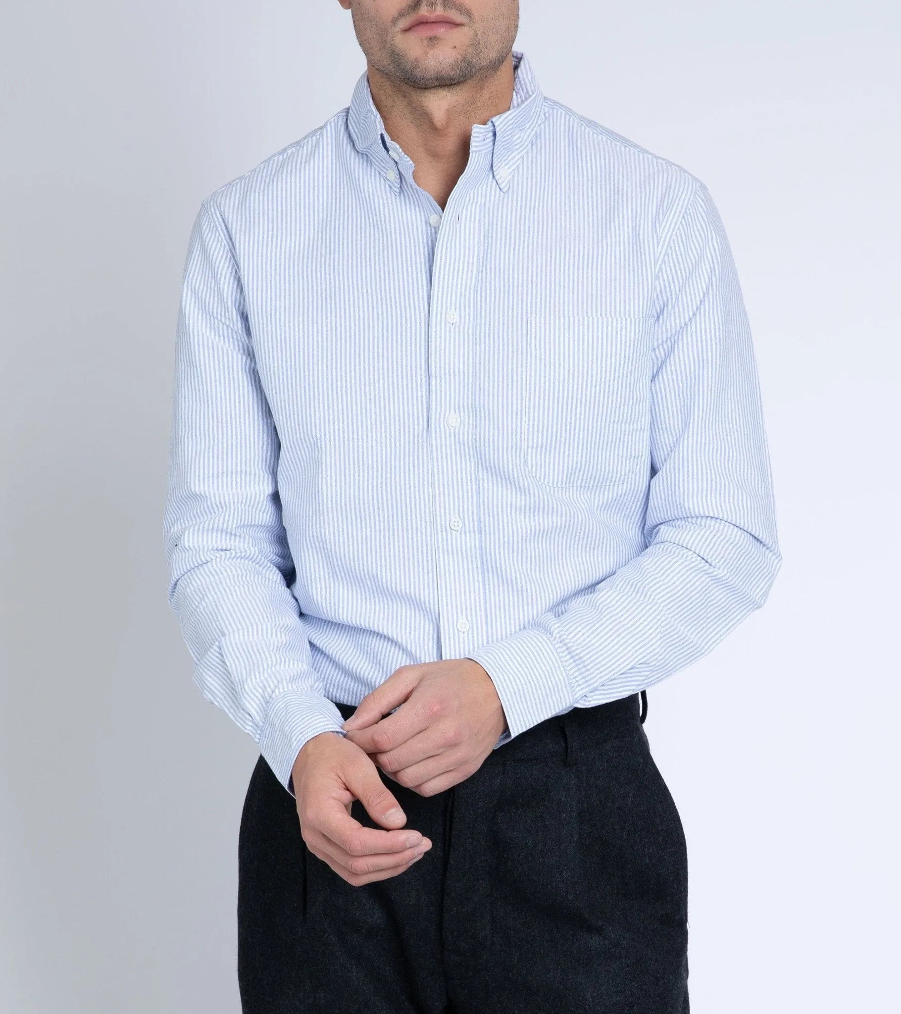 Zip Front Gitman Vintage Oxford Shirt: Blue Stripe