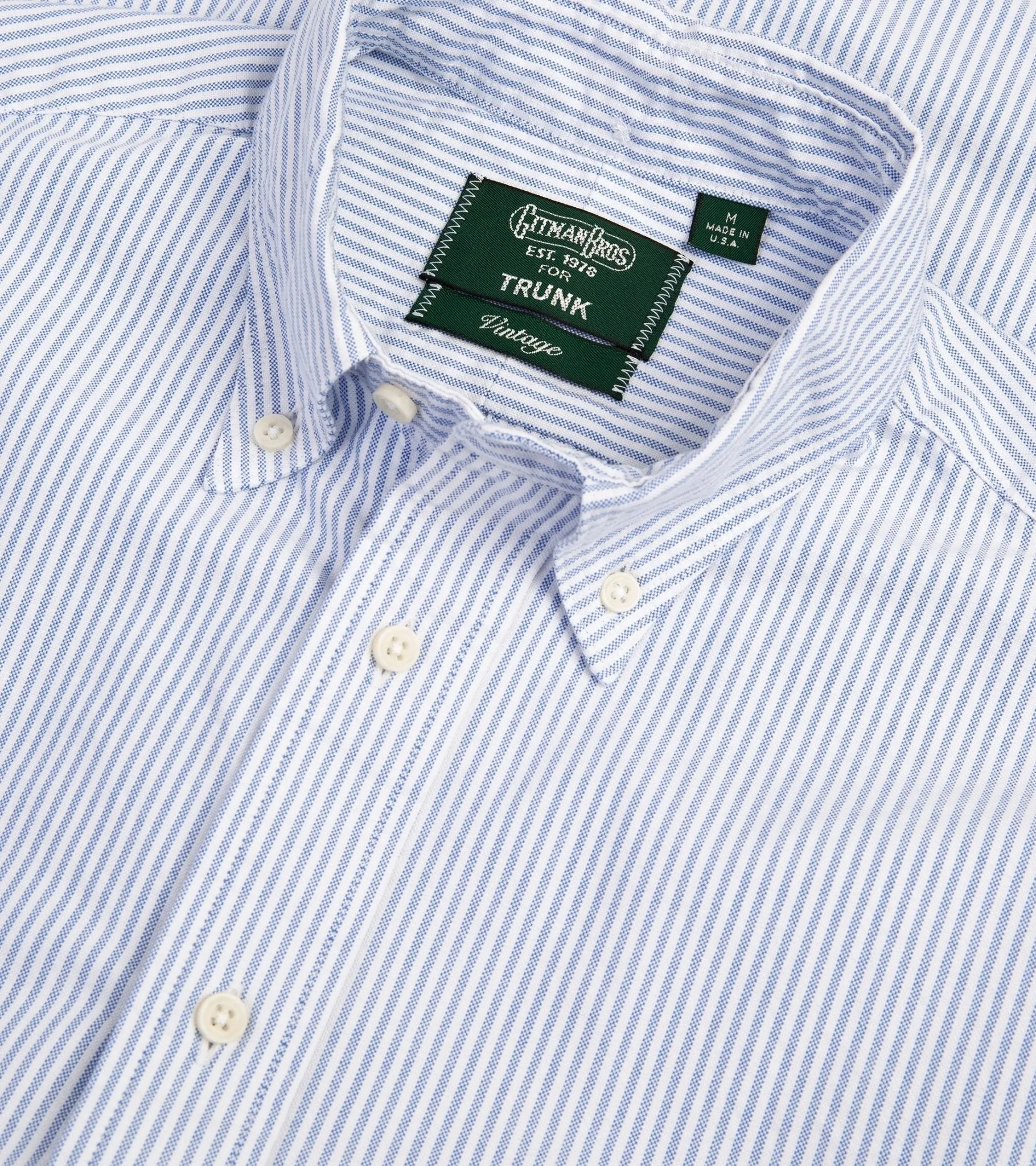 Geometric Pattern Gitman Vintage Oxford Shirt: Blue Stripe