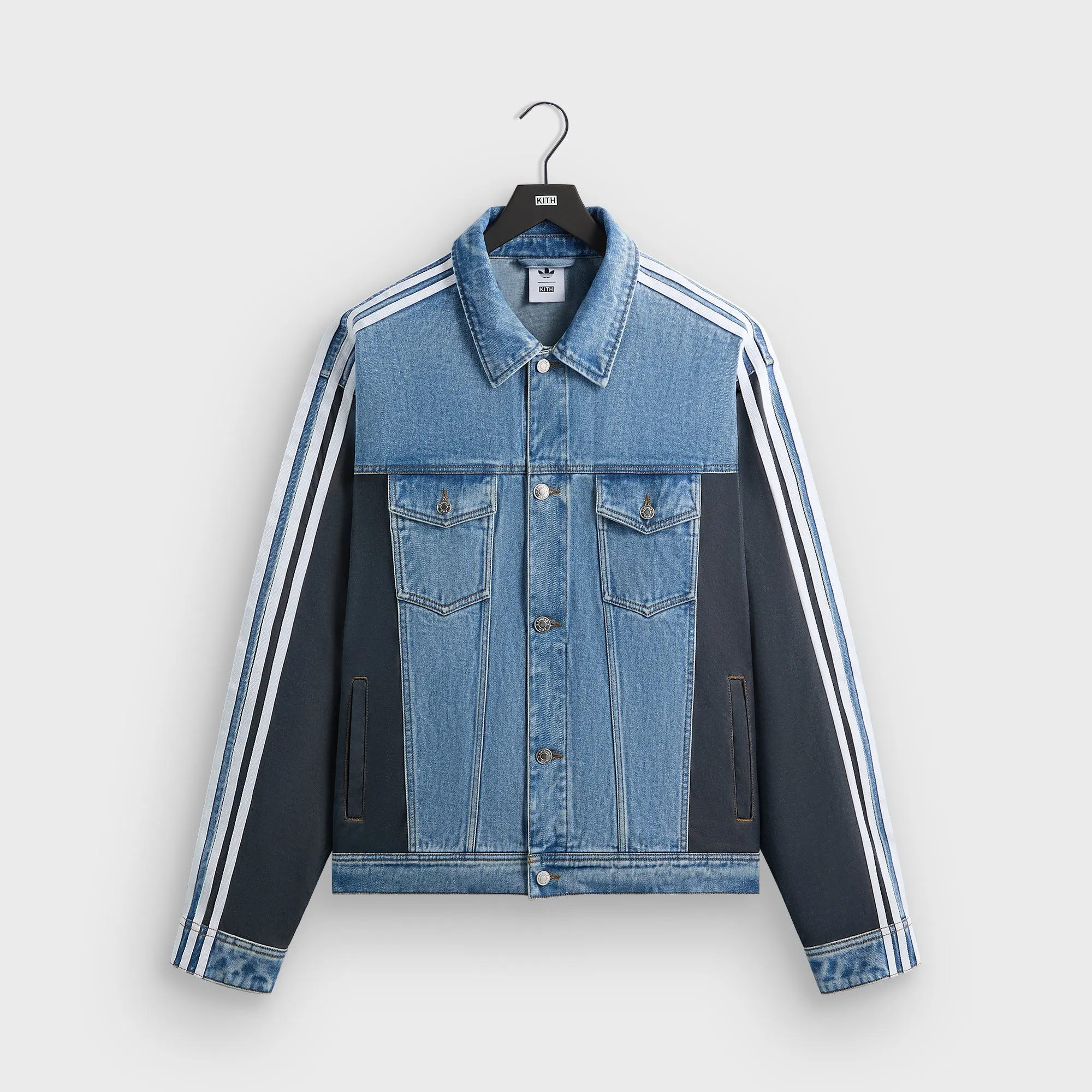 Kith for adidas Football Denim Jacket - Blue Flexible Articulated Elbows Puffer Design