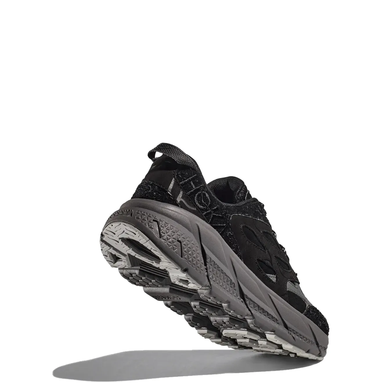 Hoka Elite Terrain System Clifton L Suede Trainer Black / Satellite Grey Sweat Resistant Gym Workout