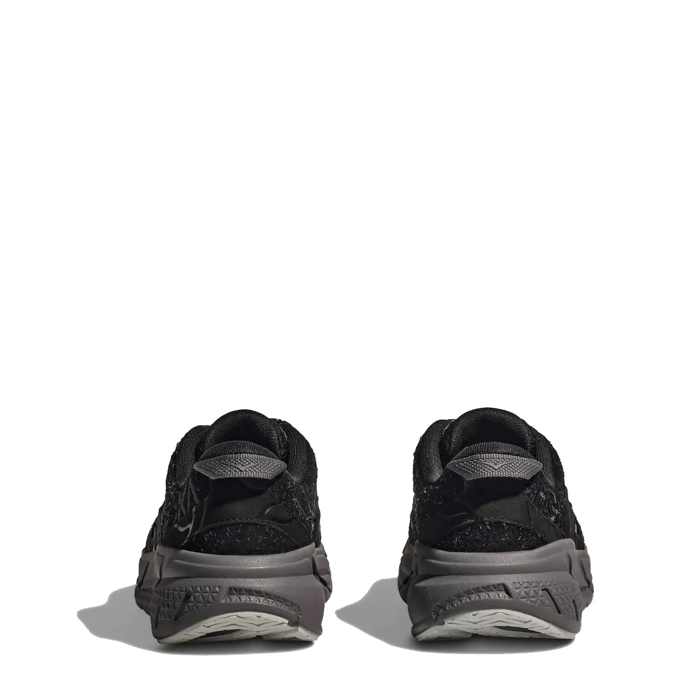 Hoka Elite Terrain System Clifton L Suede Trainer Black / Satellite Grey Shock Absorption Midsole group walk