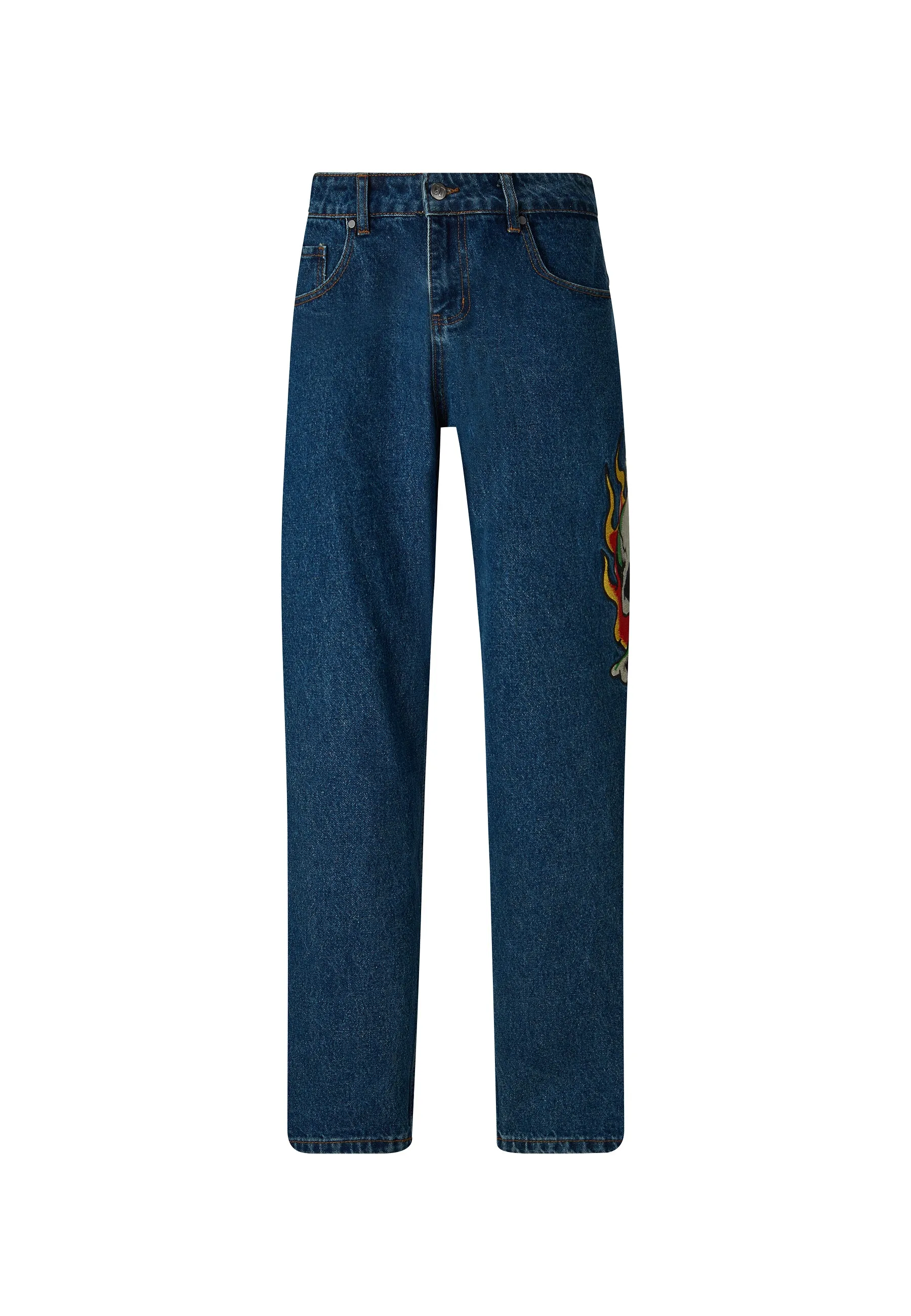 Mens Skull-Snake-Dagger Tattoo Graphic Denim Trousers Jeans - Indigo Sustainable Weekend Getaway