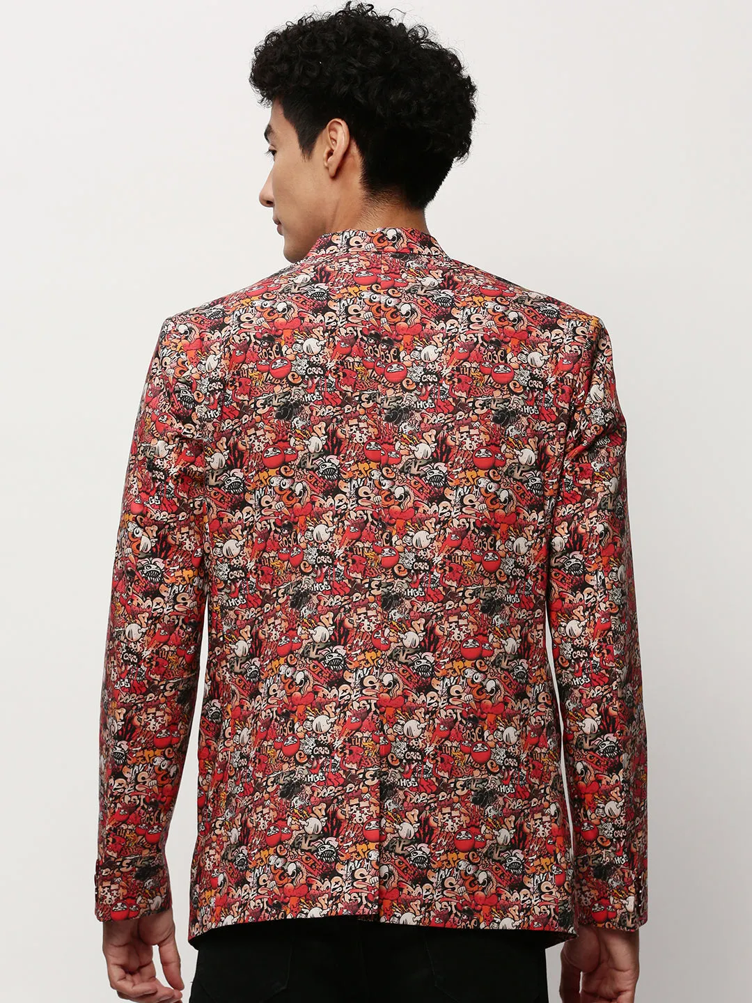 Urban Outdoor Look Ultra Compact Packing Design Men's Rust Abstract Printed Slim-Fit Single Breasted Cotton Blazer