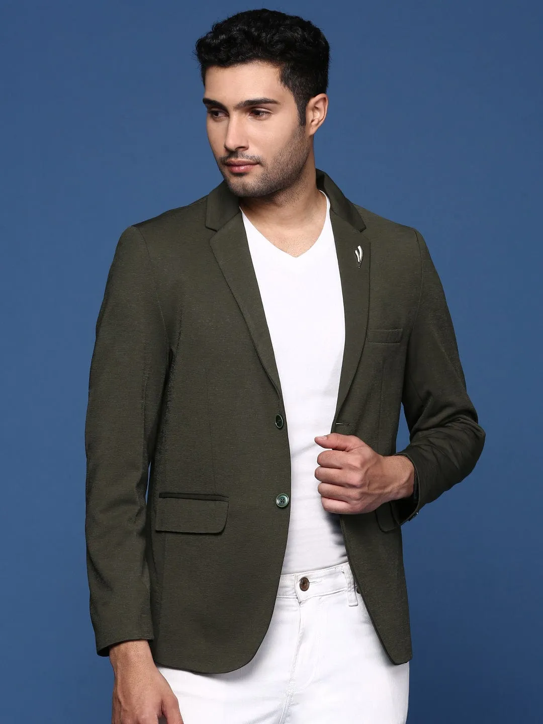 Men's Green Slim Fit Single Breasted Casual Blazer Soft Touch Lining Fleece Lined