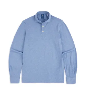 Finamore Orlando Cotton Cashmere Polo Shirt: Blue Street Comfort Structured Shoulder Support