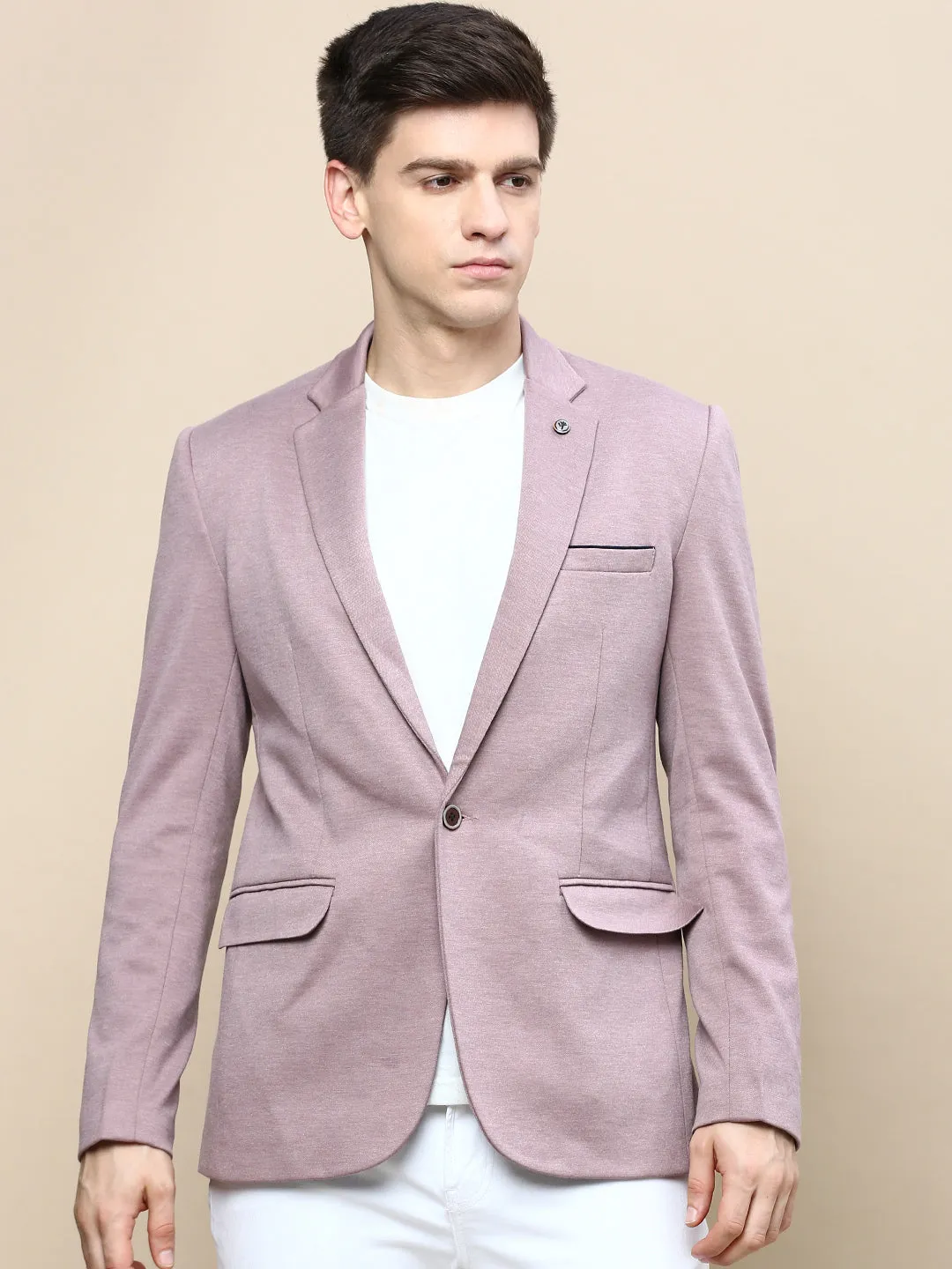Men's Mauve Notched Lapel Slim-Fit Single Breasted Blazer Noise Reduced Fasteners Moisture Wicking Material