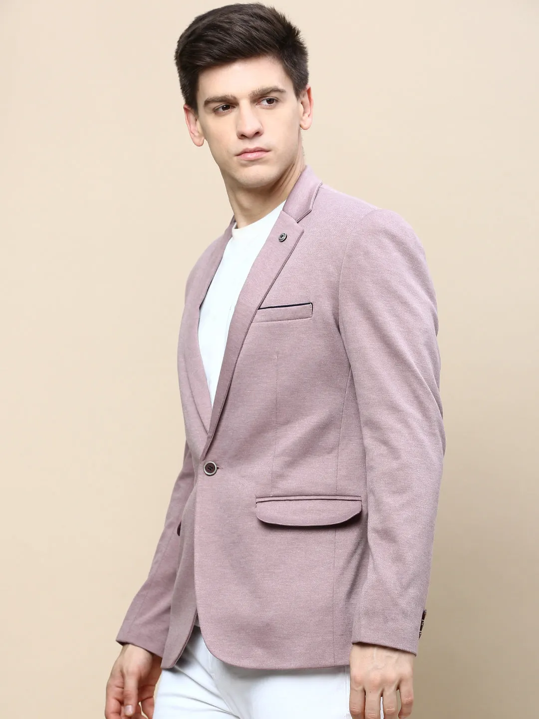 Men's Mauve Notched Lapel Slim-Fit Single Breasted Blazer Hidden Ventilation Zones