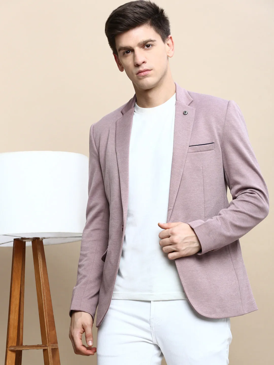 Men's Mauve Notched Lapel Slim-Fit Single Breasted Blazer ScratchResistant Zippers