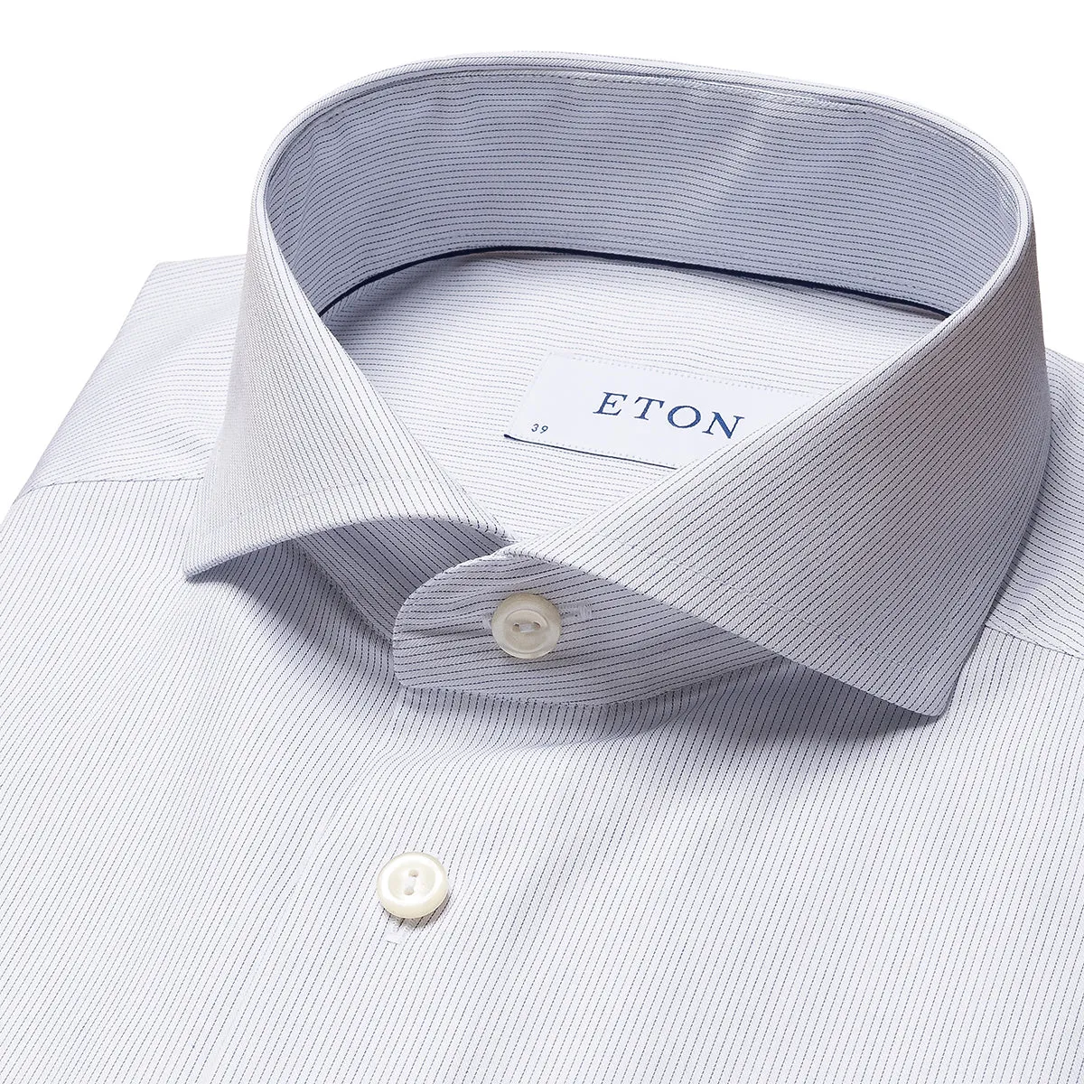 Seasonal Essential Hiking Gear Eton - Slim Fit Fine Stripe Shirt in White/Navy