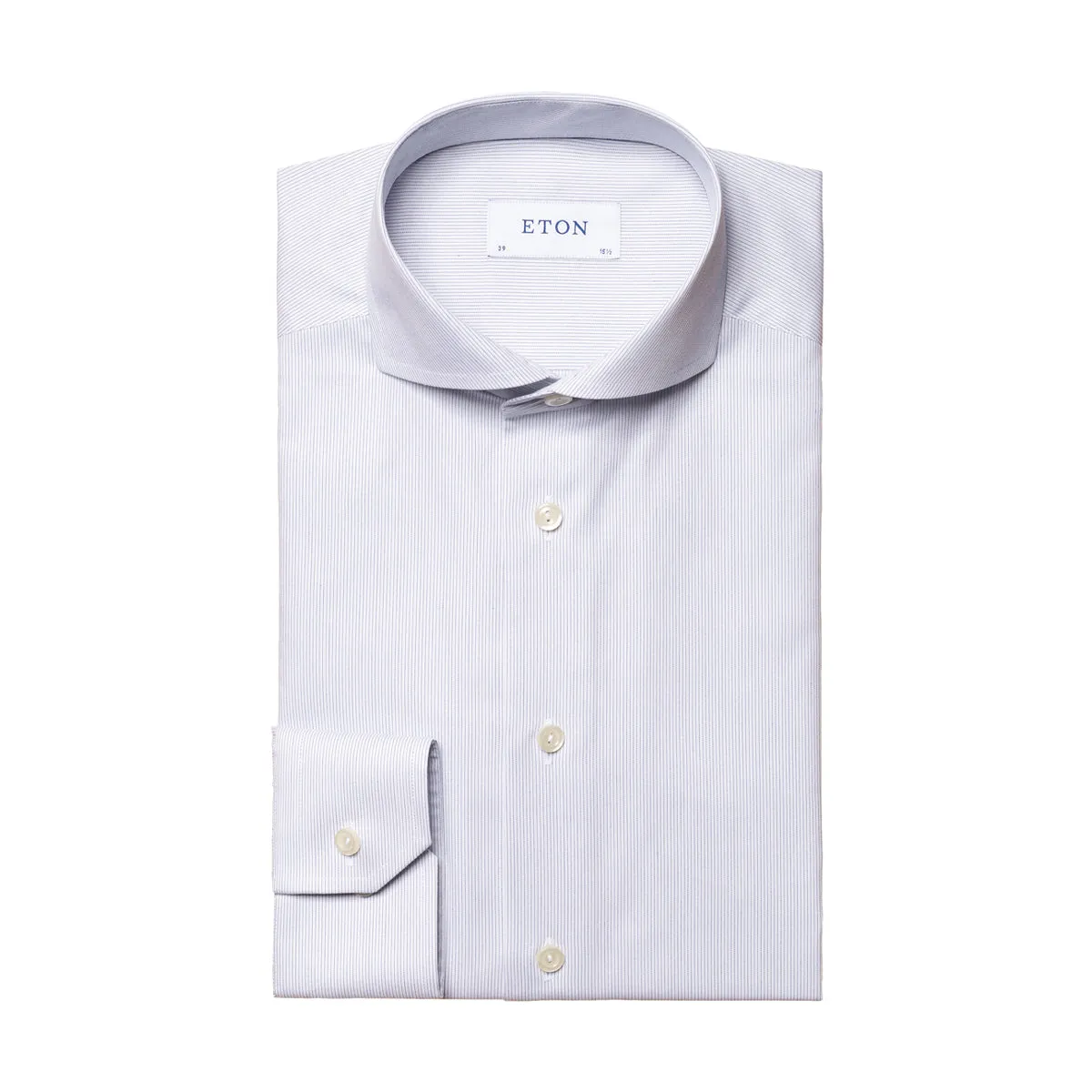 Durable Fabric Eton - Slim Fit Fine Stripe Shirt in White/Navy