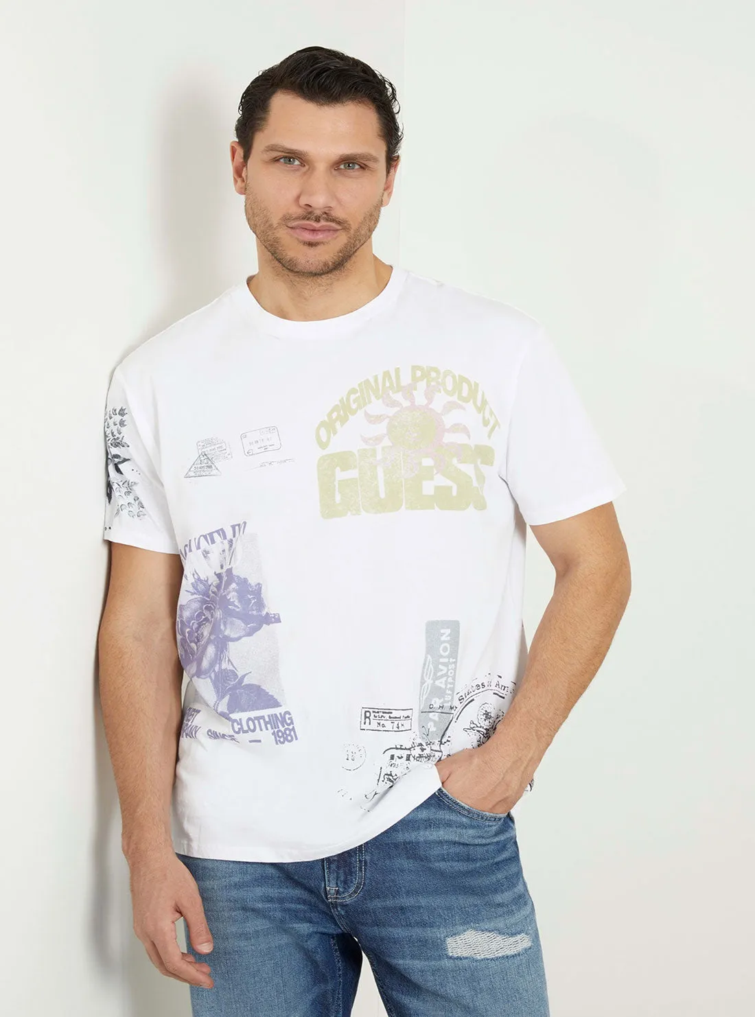 Weekend Essential Eco White Faded Stamp T-Shirt