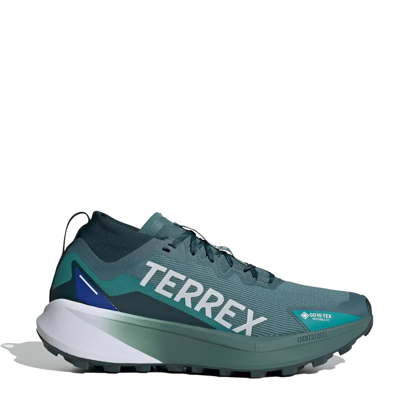 Kind Step mesh construction Adidas Terrex Agravic GTX Trail Running Shoes Preloved Teal / Cloud White / Semi Lucid Blue