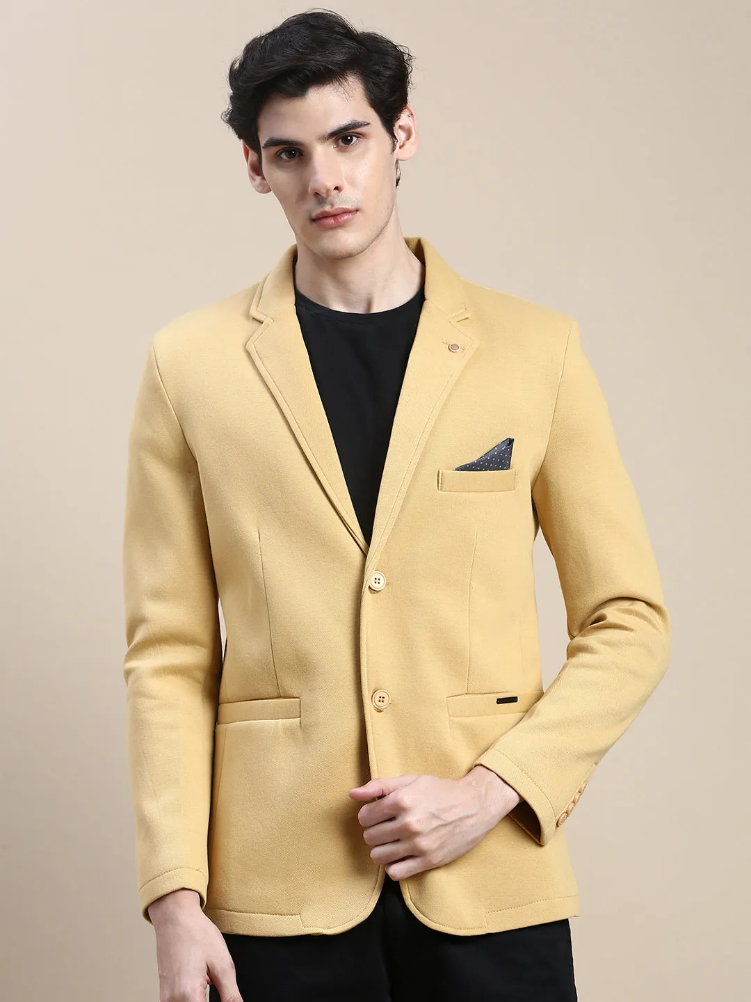 Men's Mustard Slim-Fit Single Breasted Blazer Ethical Manufacturing