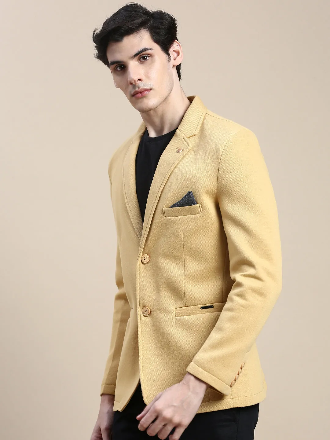 Men's Mustard Slim-Fit Single Breasted Blazer Essential Fit