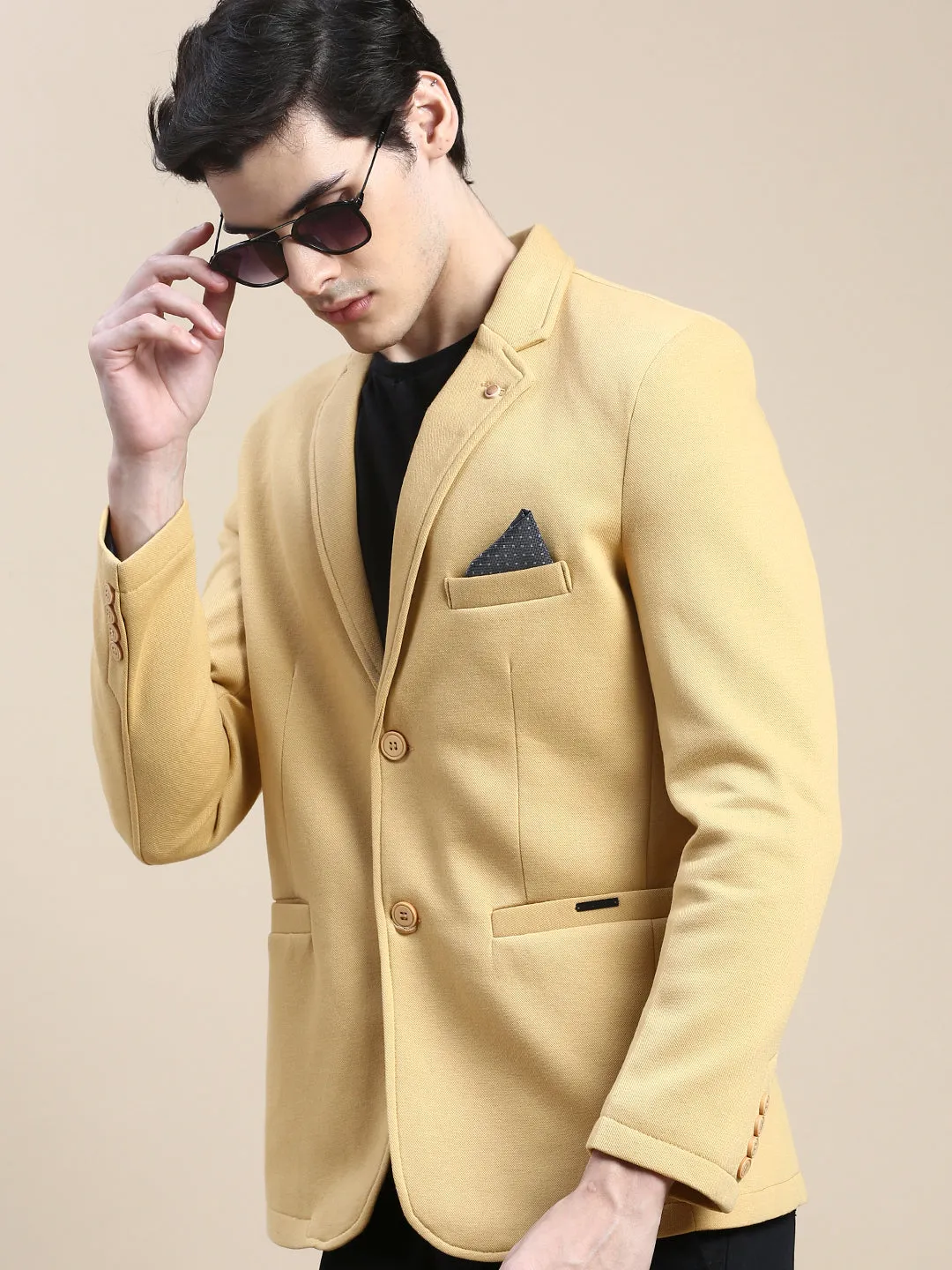 Windproof Construction Men's Mustard Slim-Fit Single Breasted Blazer