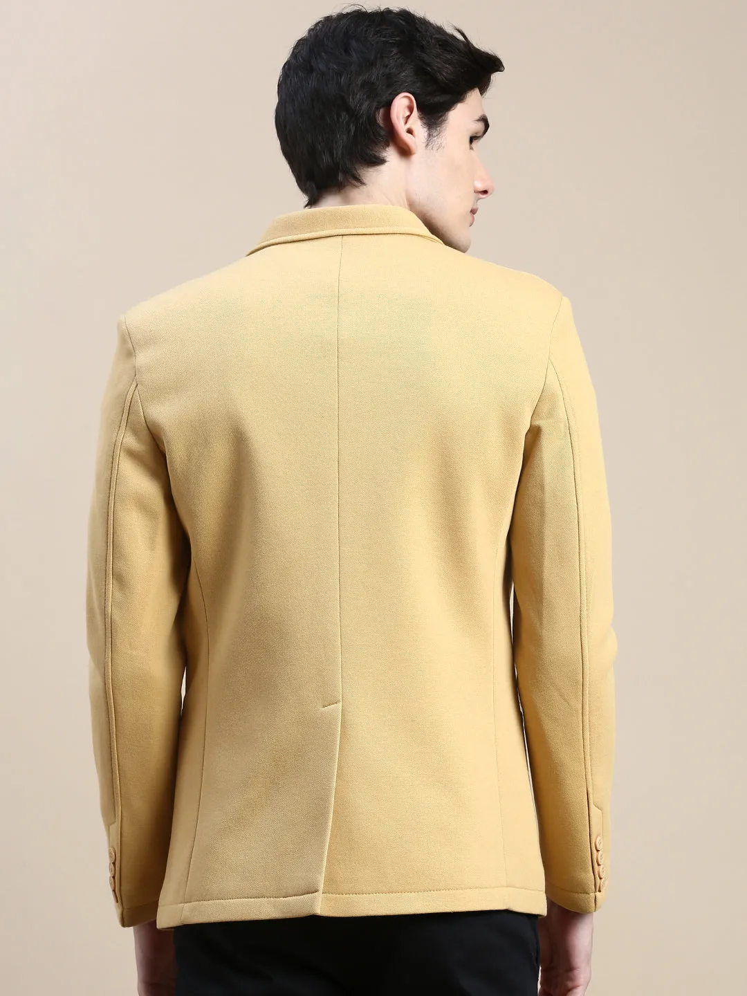 Men's Mustard Slim-Fit Single Breasted Blazer Breathable City Style