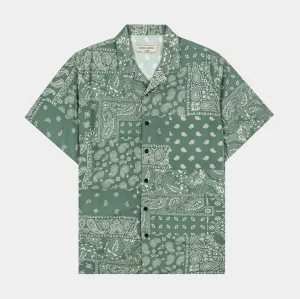 Water Based Ink Print Minimalist Apparel Paisley Hybrid Mens Short Sleeve Shirt (Sage)