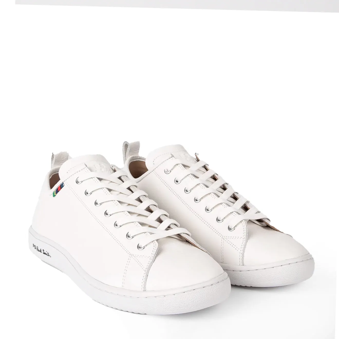 Match Fit Lace Up Style Paul Smith Leather Miyata Trainers White