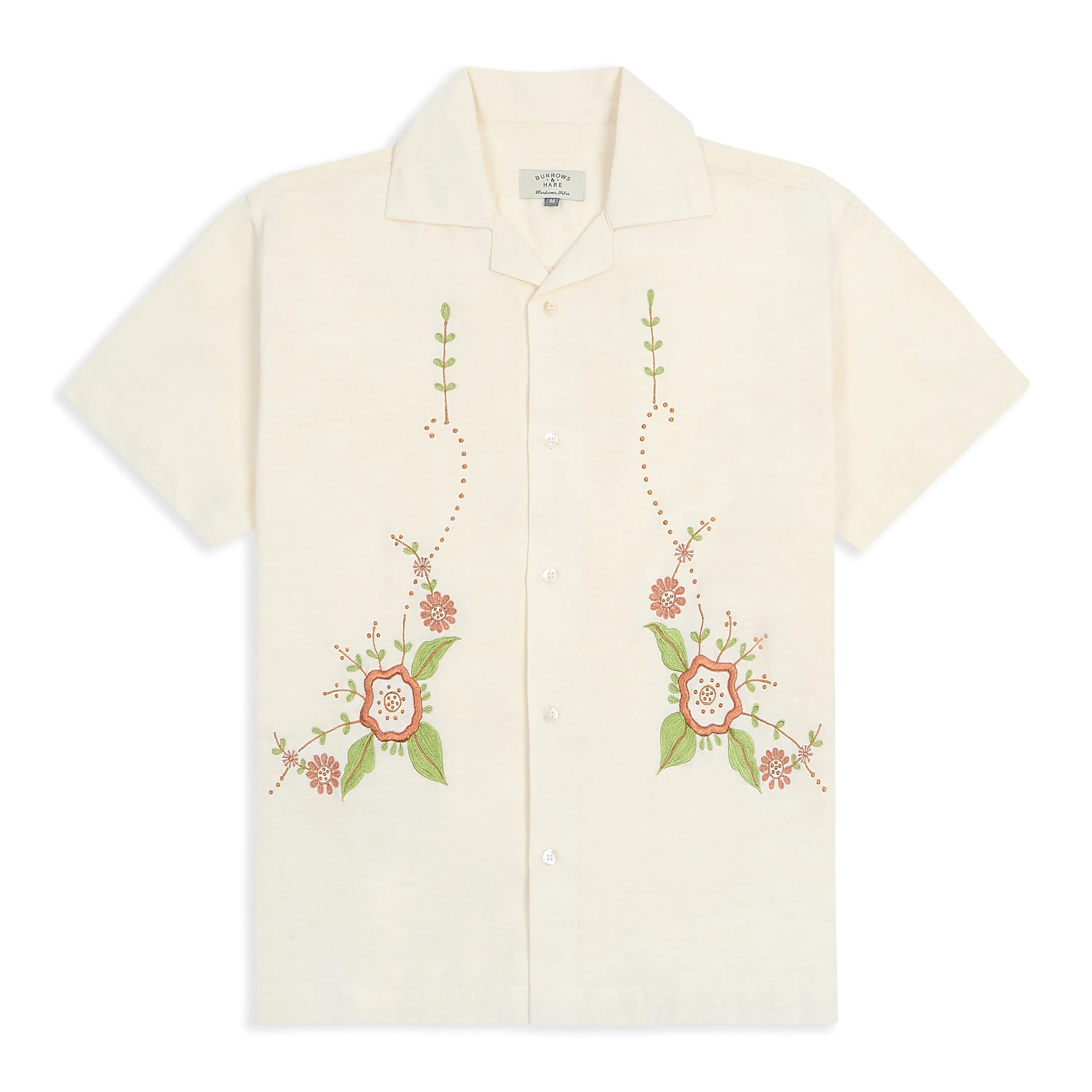 Functional Fashion Gym Wear Khadi Short Sleeve Shirt - Ecru Floral Embroidery