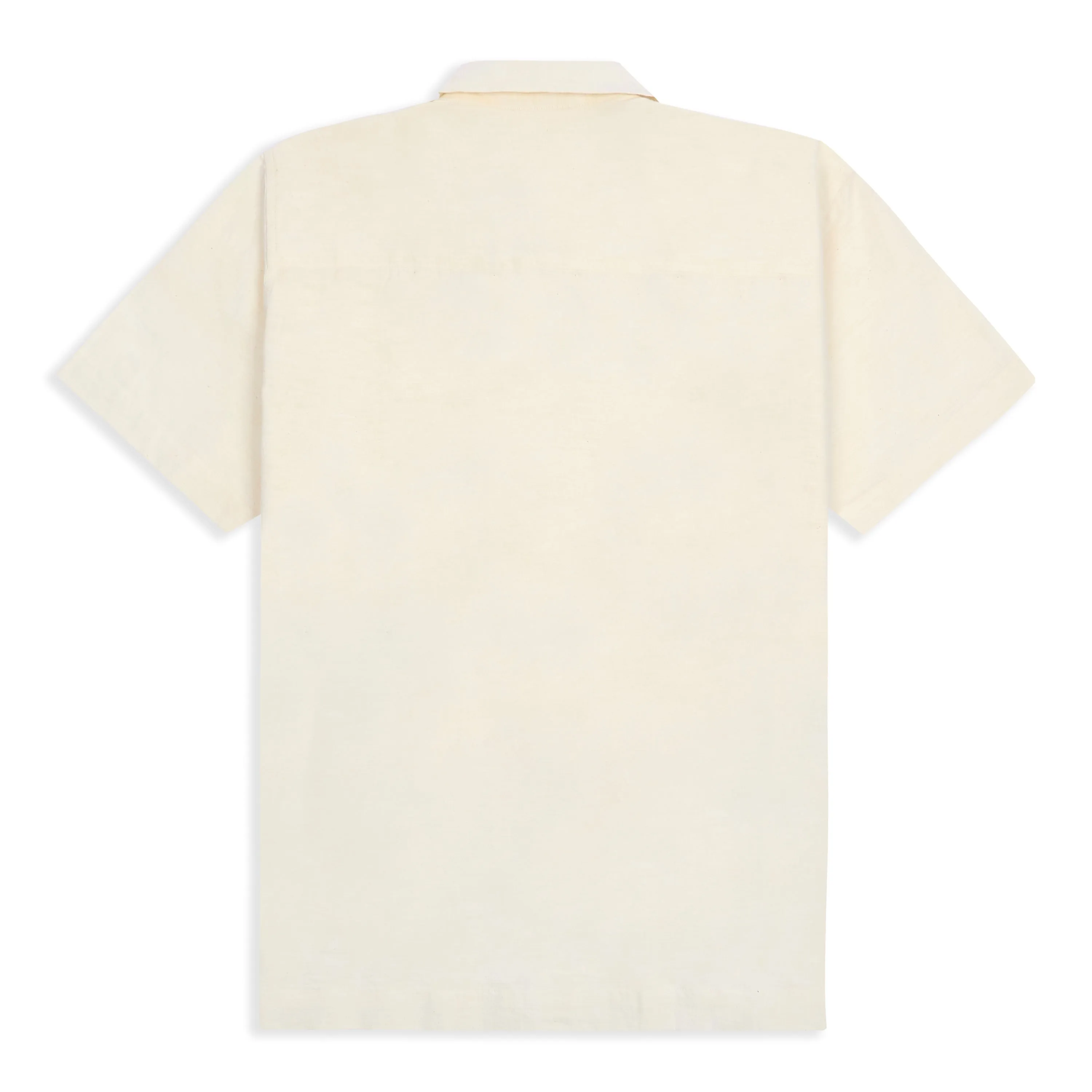 Khadi Short Sleeve Shirt - Ecru Floral Embroidery Wrinkle-Free Tall Length