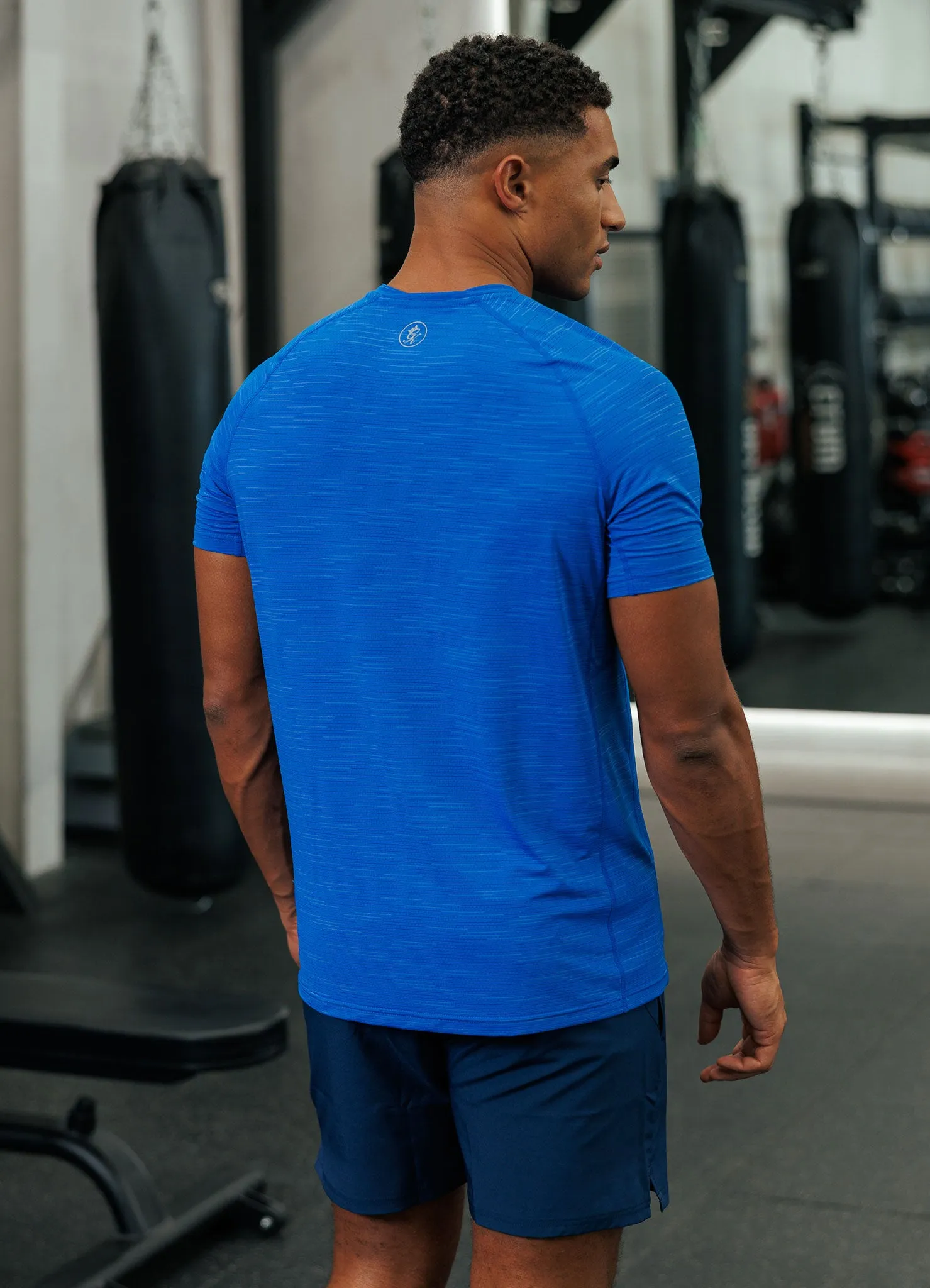 Gym King Energy Grindle Tee - Royal Azure Layered Collar Structure Relaxed Comfort Fit