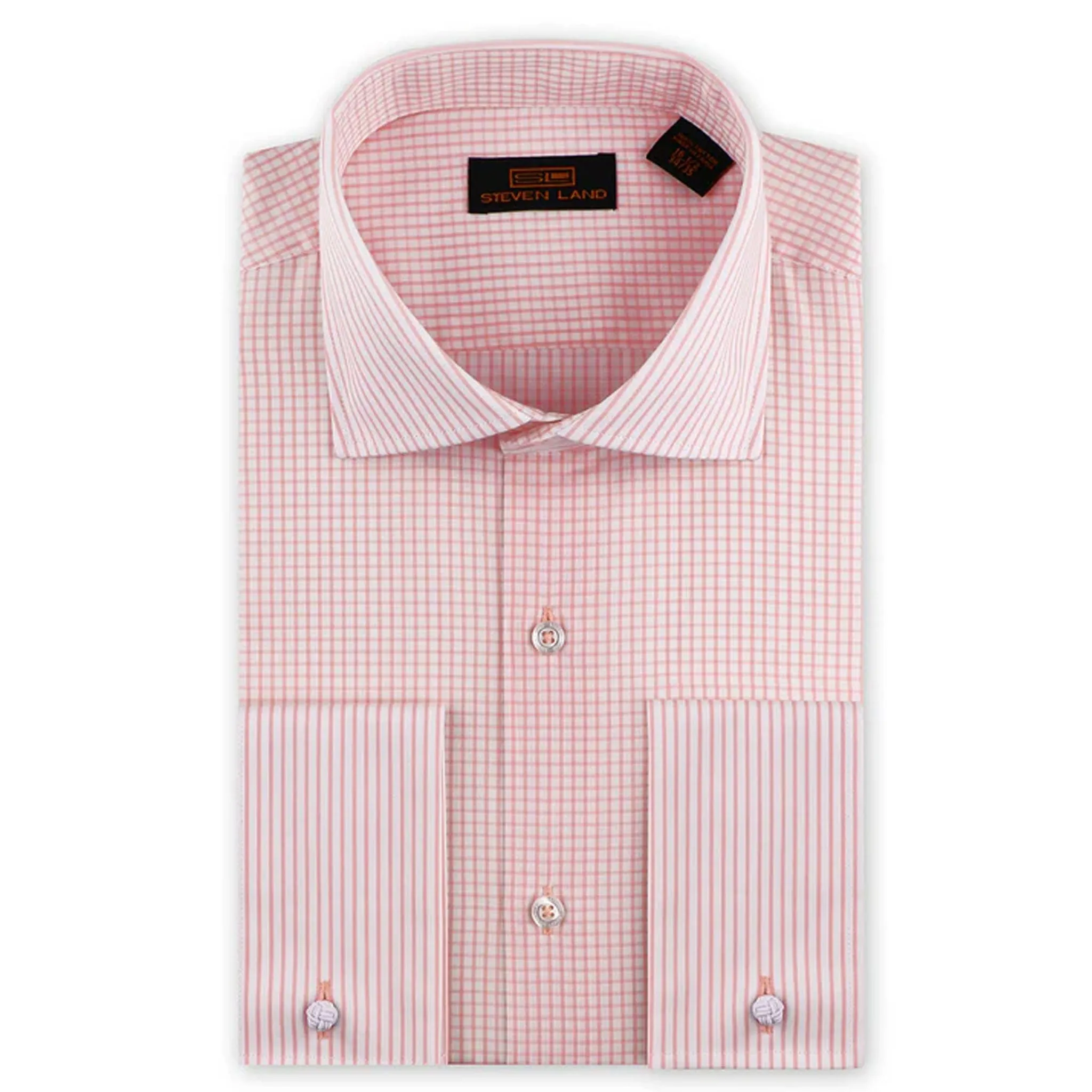 Steven Land Checks & Stripe??s French Cuff &  Spread collar Dress Shirt/Ds2207 Comfortable Wear Linen blend