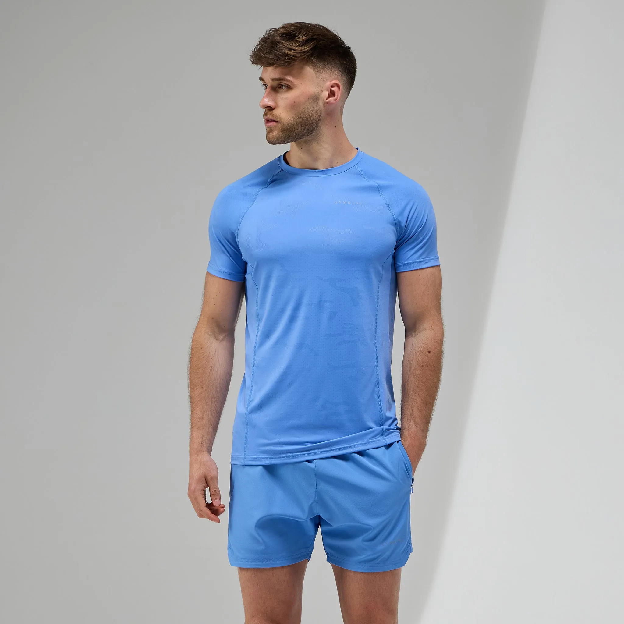 Gym King Focus Camo Knit Tee - Blue Iris Temperature Regulating Fabric