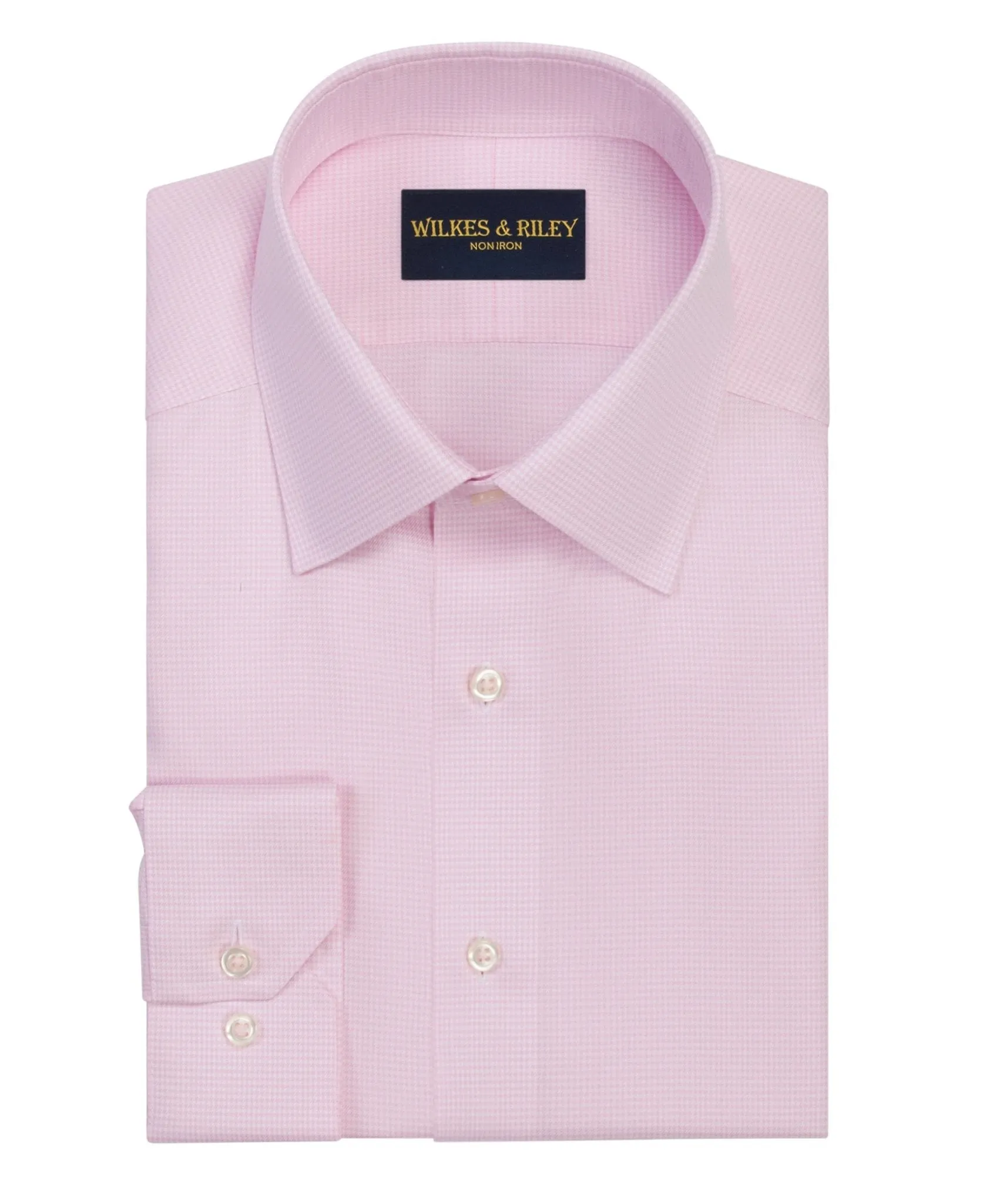 Pink Houndstooth Spread Collar Supima? Cotton Non-Iron Twill Dress Shirt Urban Edge Bold Statement