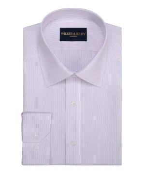 Luxury Feel Sustainable Choice Pink / Navy Stripe Spread Collar Non-Iron Dress Shirt