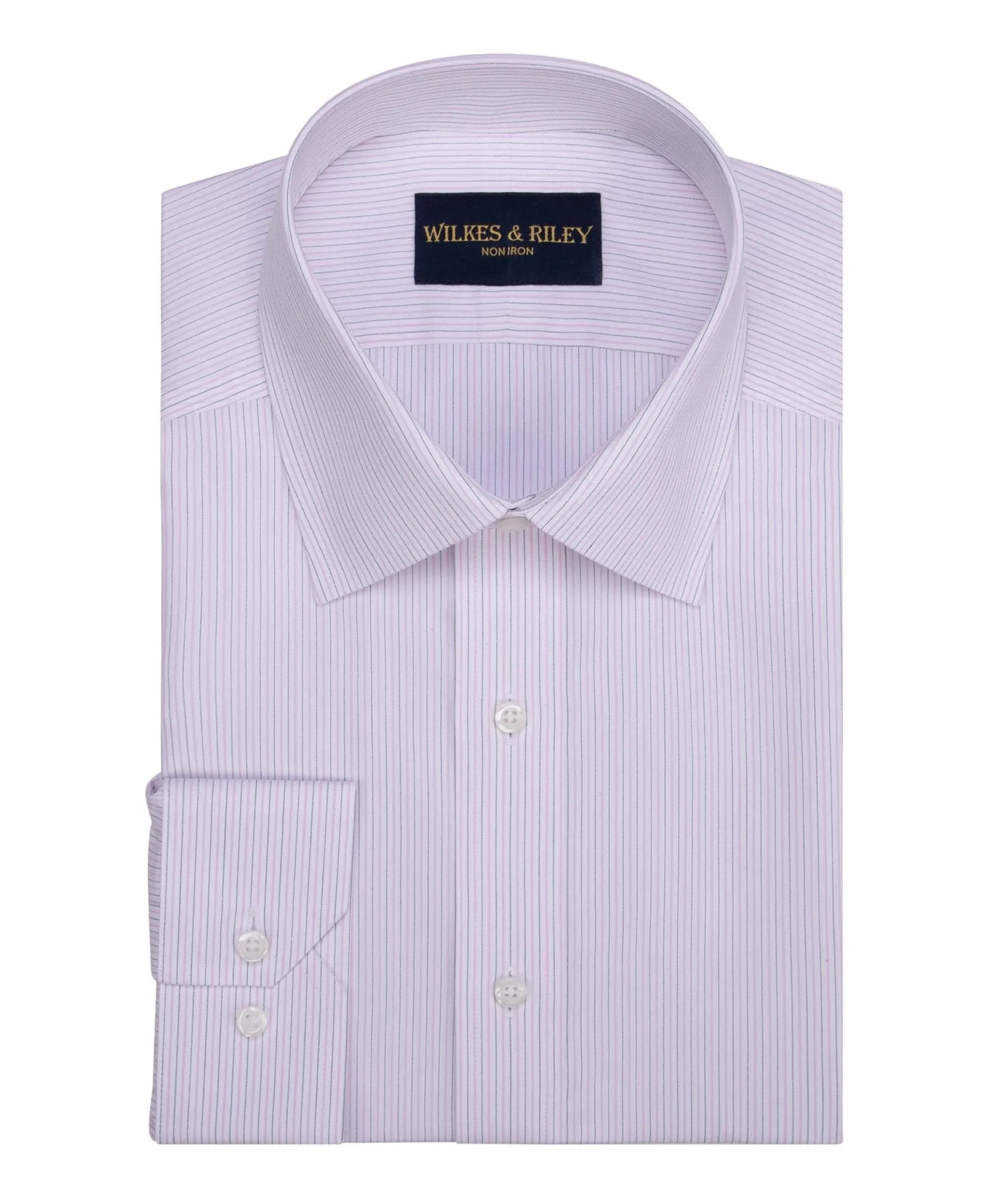 Luxury Feel Sustainable Choice Pink / Navy Stripe Spread Collar Non-Iron Dress Shirt
