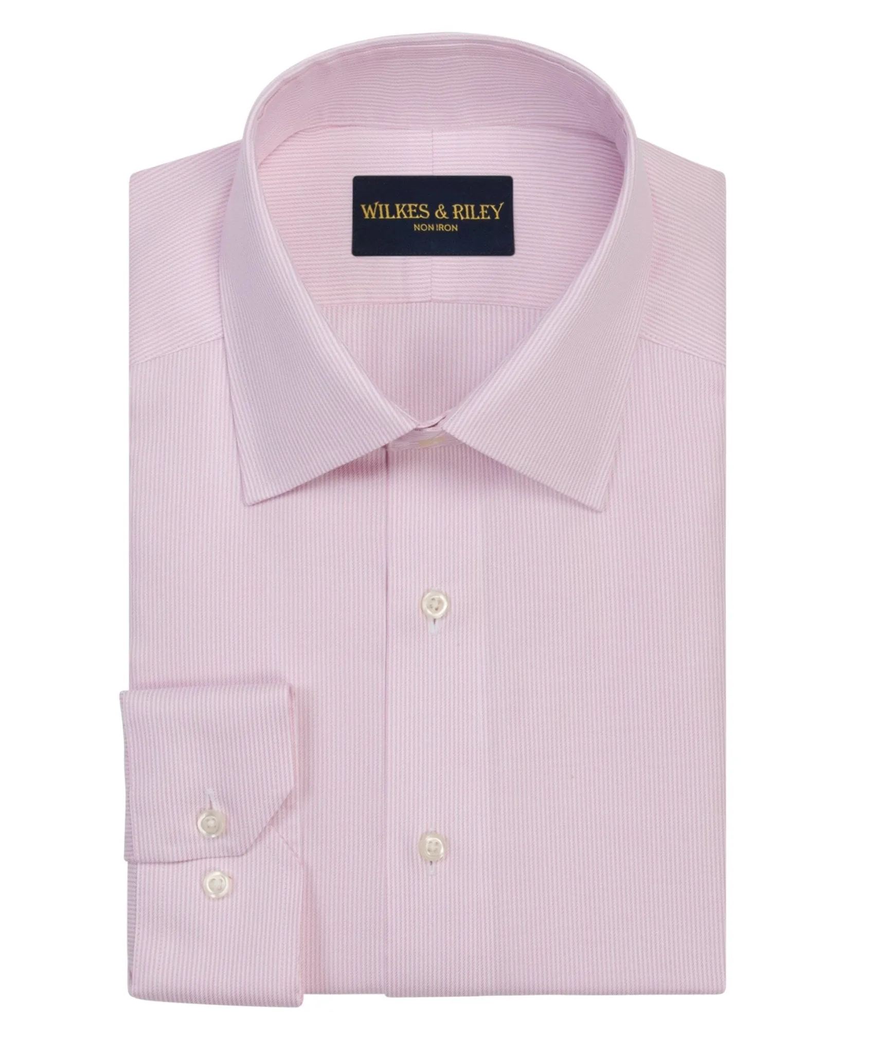 Matte Look Pink Stripe Spread Collar Non-Iron Twill Dress Shirt