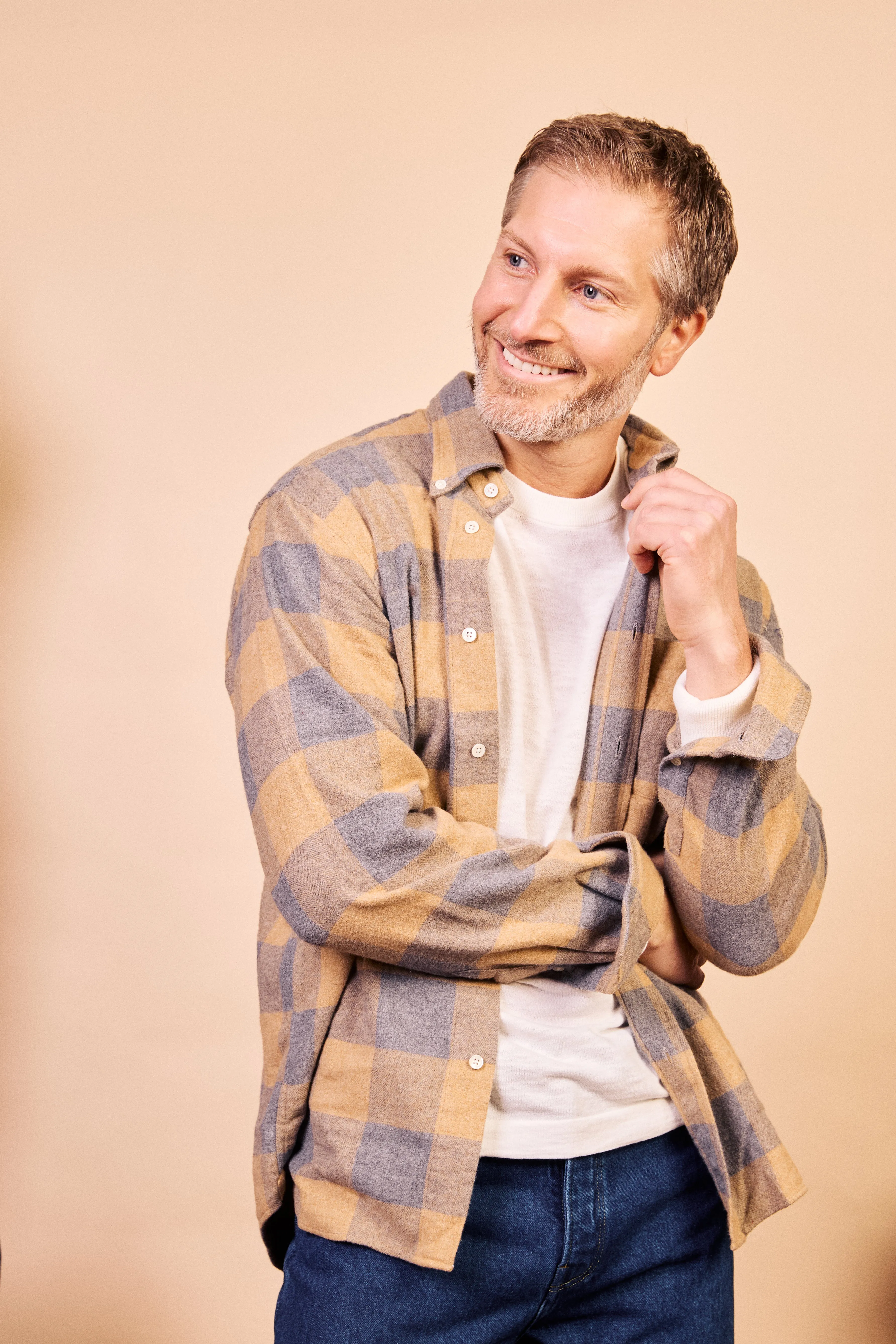 Handcrafted Detail Pitt Cotton Shirt - Camel & Grey