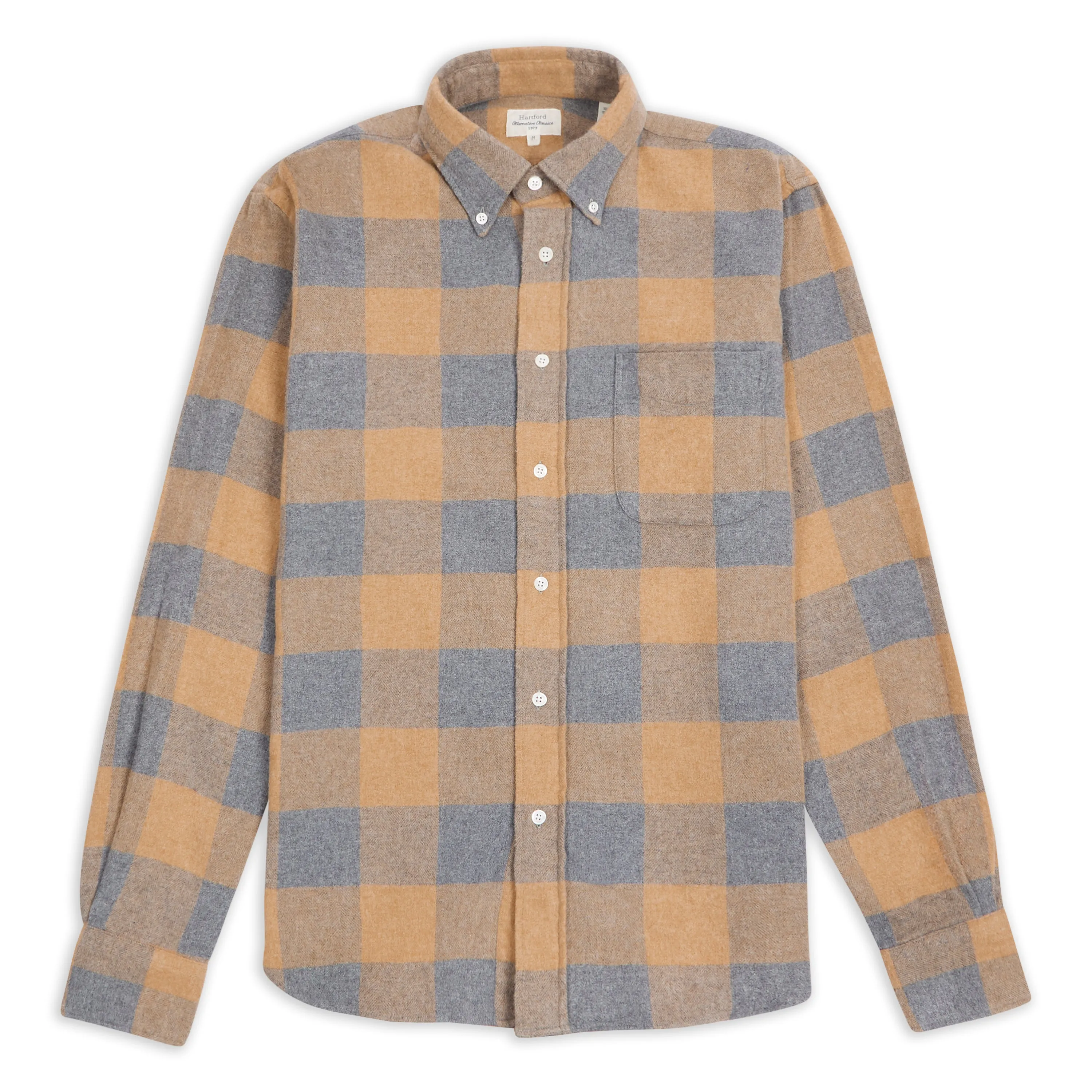 Pitt Cotton Shirt - Camel & Grey Wrinkle Free Care