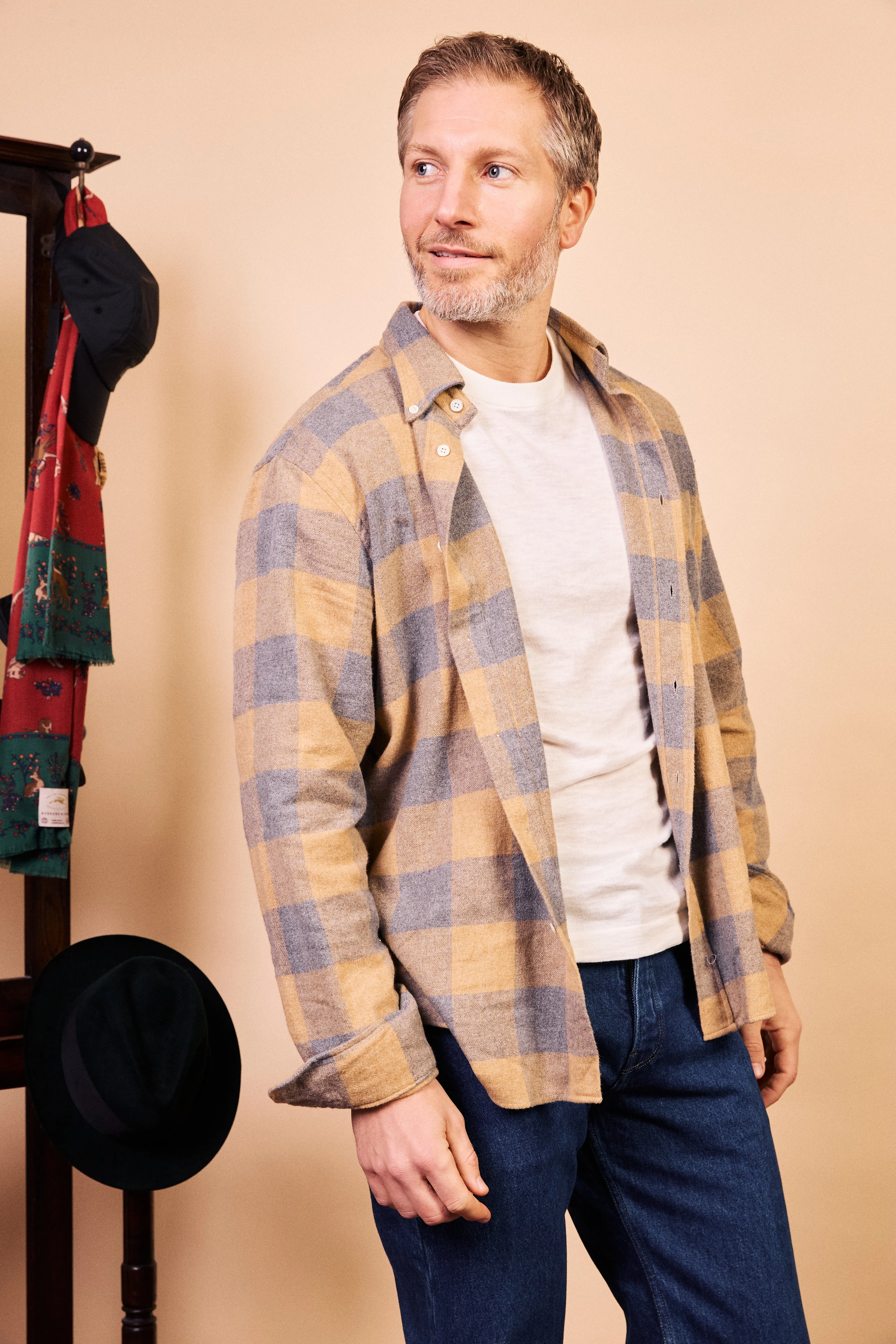 Social Meetup Pitt Cotton Shirt - Camel & Grey