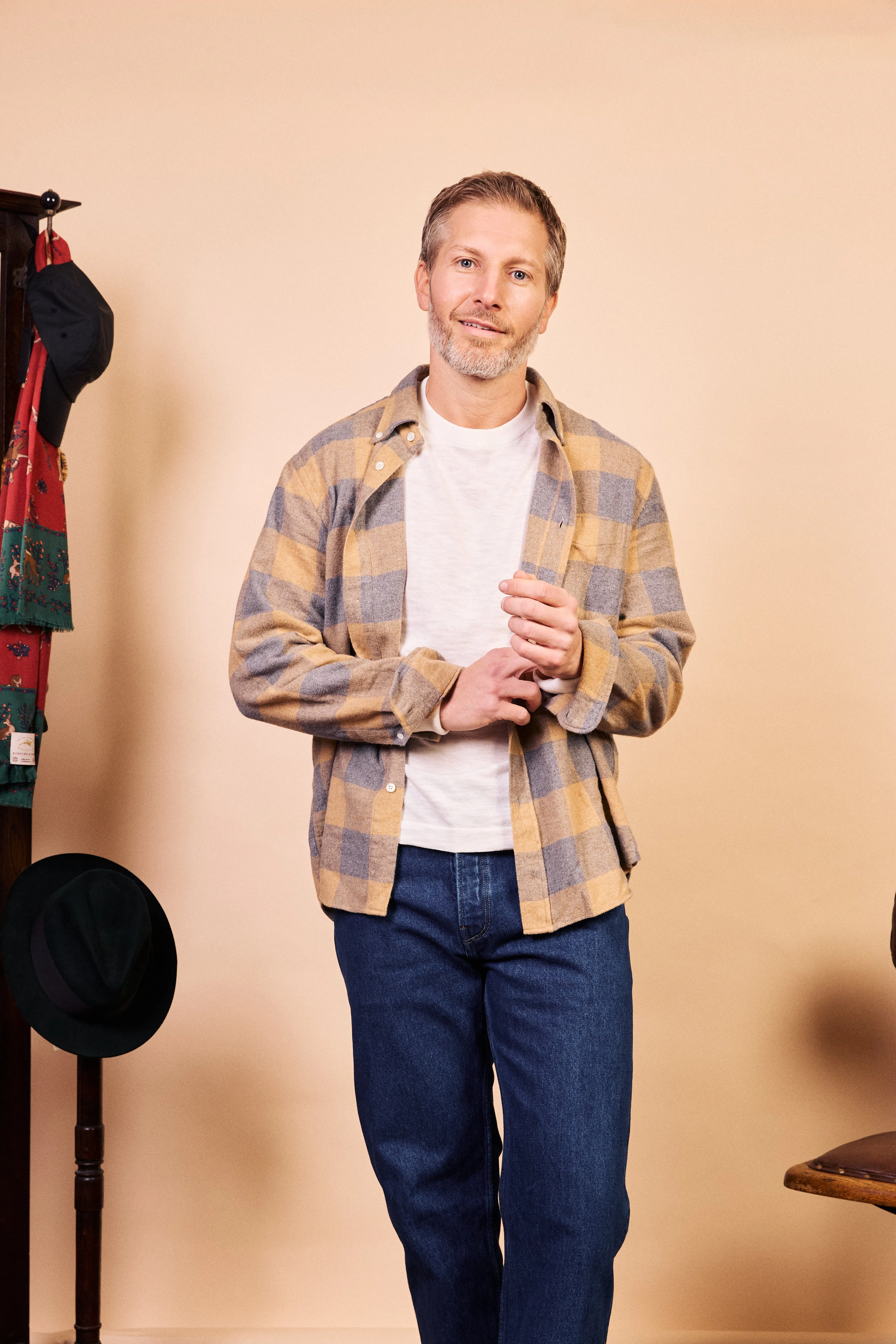 All Purpose Weave Design Pitt Cotton Shirt - Camel & Grey