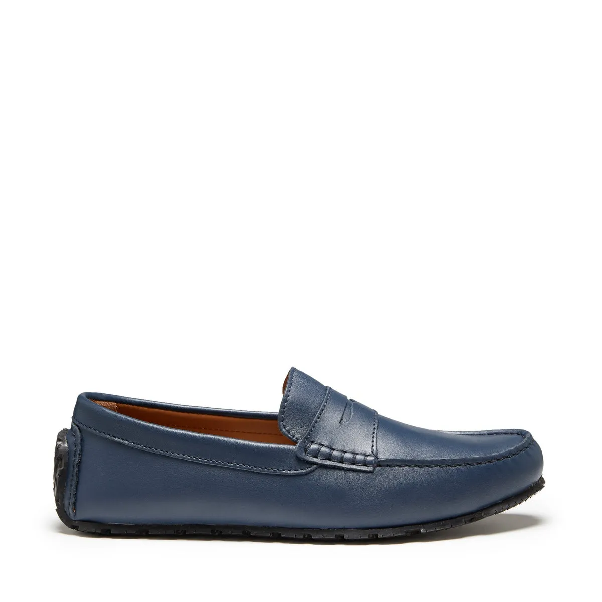 Everyday Comfort Leather Tyre Sole Penny Driving Loafers, french navy leather
