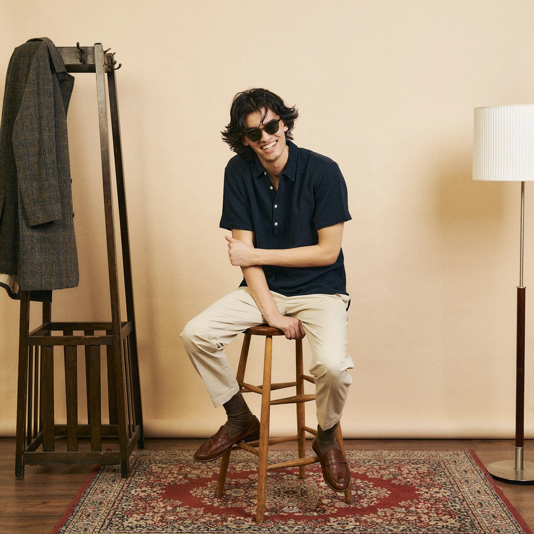 Timeless Fit Pop Over Short Sleeve Morton Shirt  - Navy