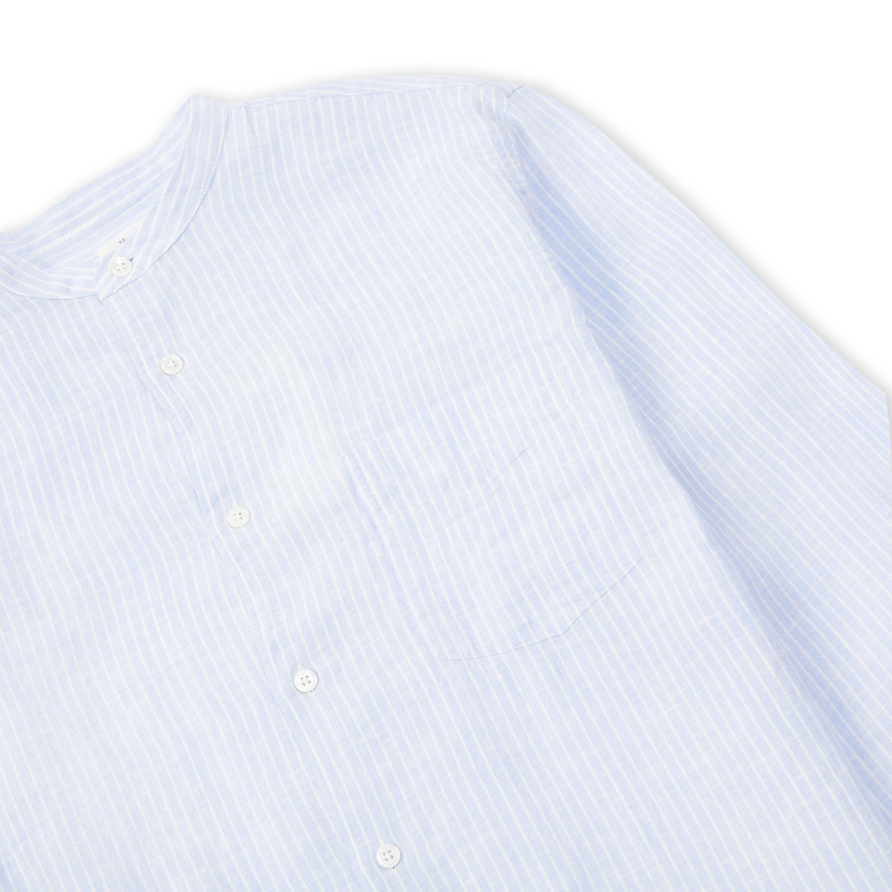 Premium Grandad Collar Linen Shirt - Blue & White Casual Wear