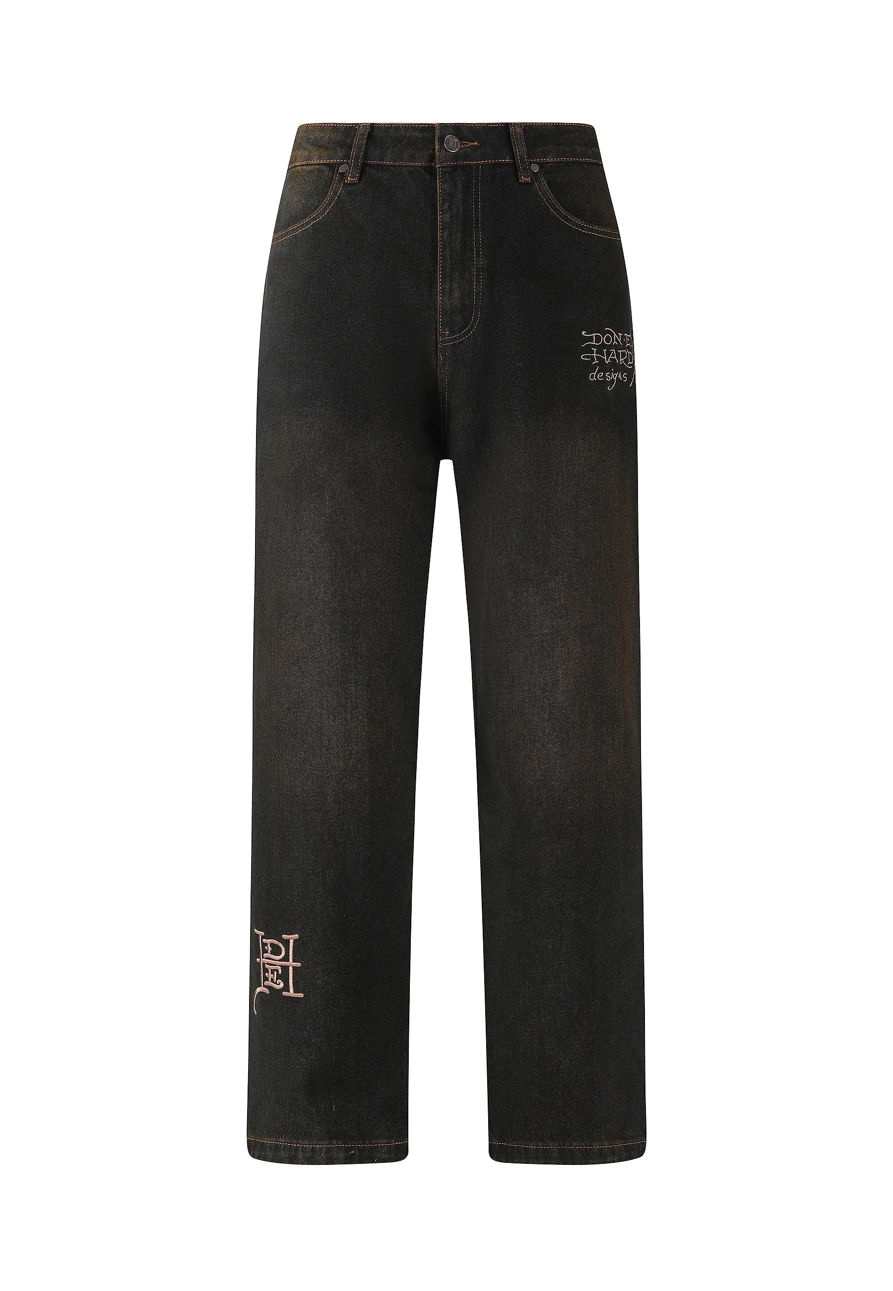 Mens Dragon Crawl Dirty Wash Denim Trousers Jeans - Brown Fitted Comfort Go To Look