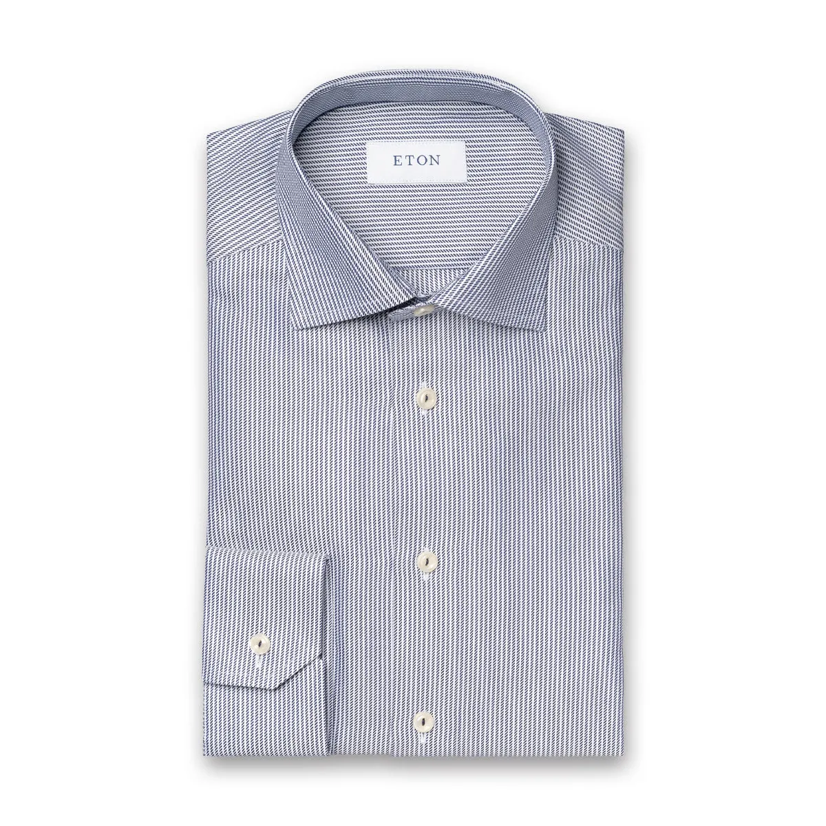 Textured Finish Eton - Contemporary Fit Striped Shirt in White/Navy