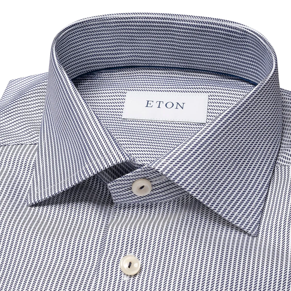 Eton - Contemporary Fit Striped Shirt in White/Navy Functional Pocket Holiday Outfit