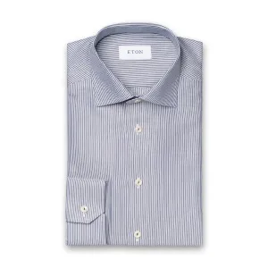 Textured Finish Eton - Contemporary Fit Striped Shirt in White/Navy