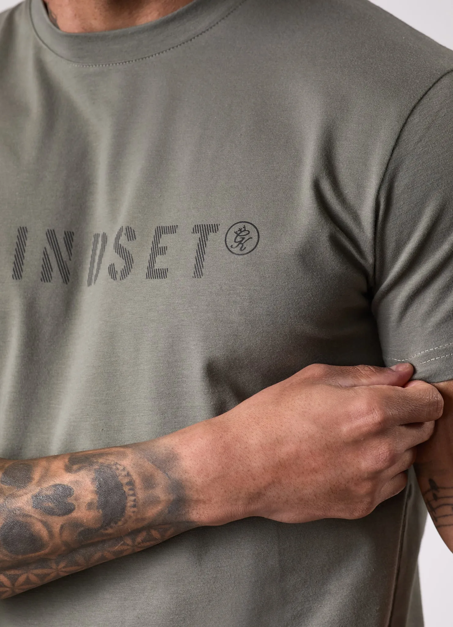 Timeless Style Stretchable Collar Band Gym King Mindset Tee - Khaki