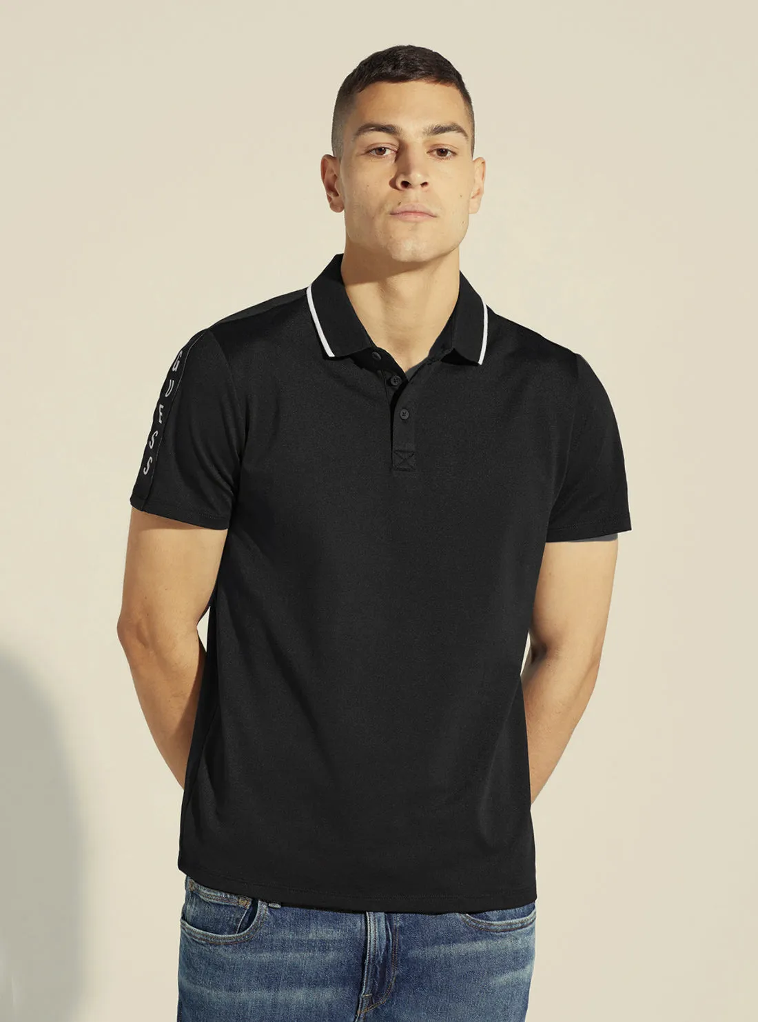 casual top Smooth Finish Black Paul Pique Tape Polo T-Shirt