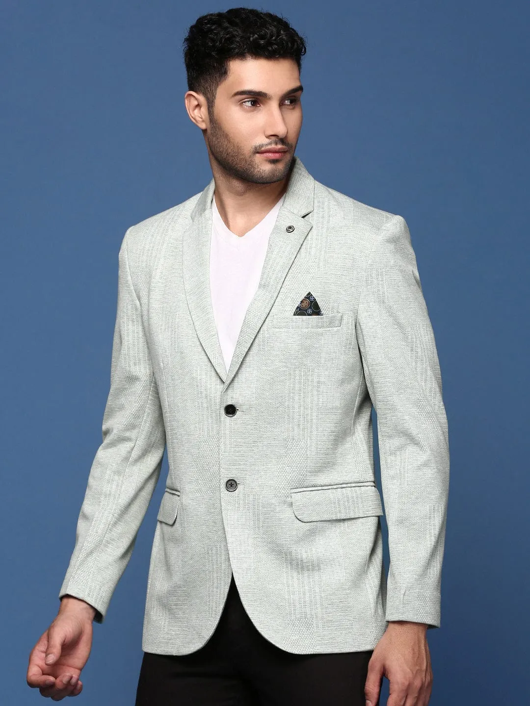 Bonded seams Lightweight Shell Men's Green Slim Fit Self Design Single Breasted Blazer