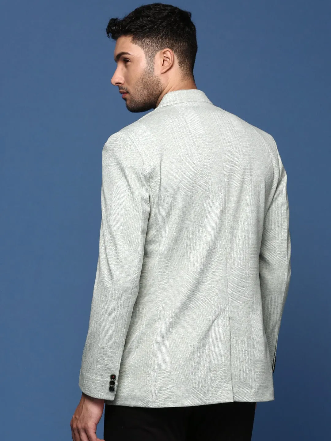 Men's Green Slim Fit Self Design Single Breasted Blazer Light Look Embellished Trim