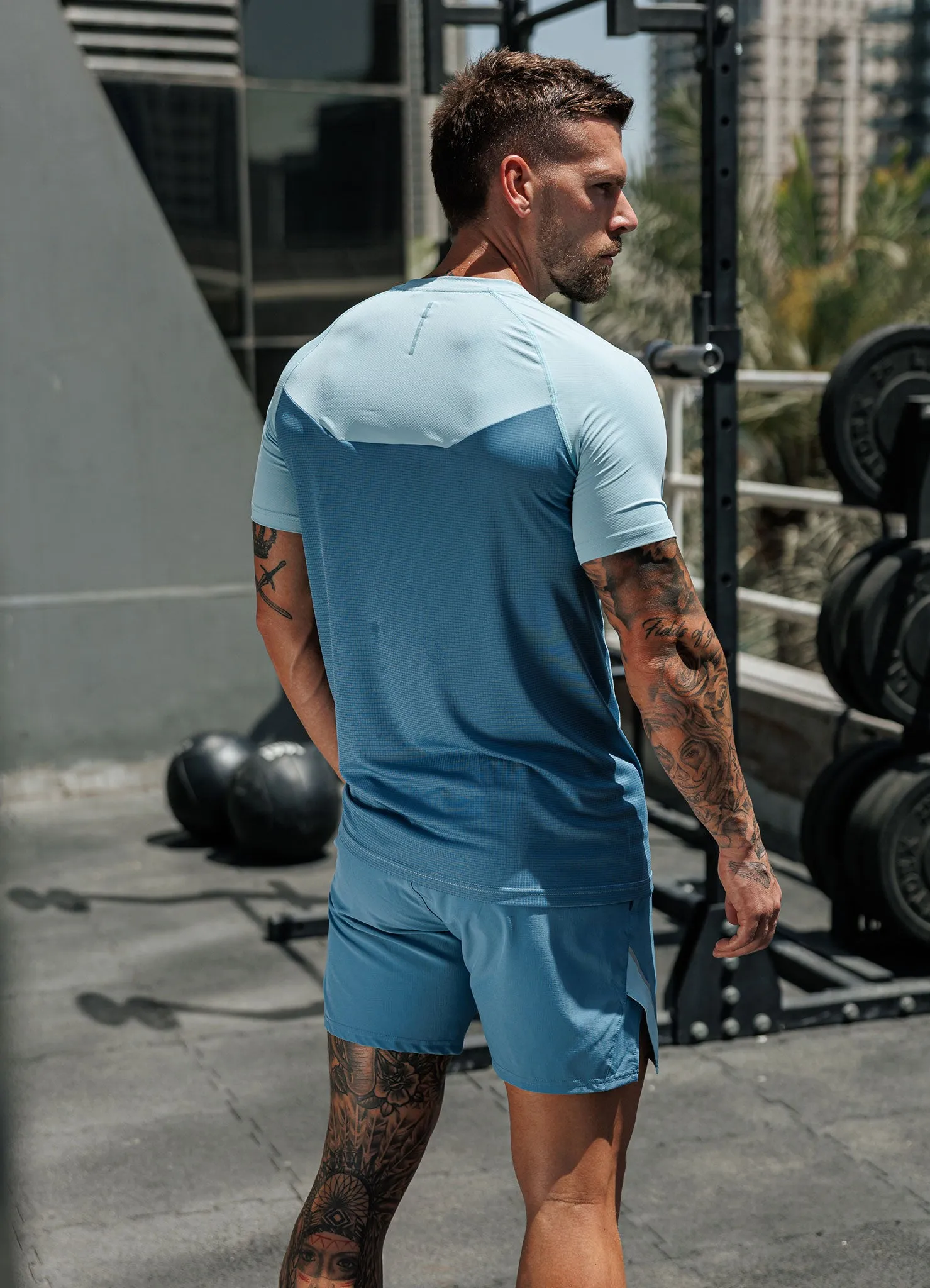 All Day Wear Sporty Comfort Wear Gym King Flex 2.0 Tee - Iced Aqua/Coastal Blue