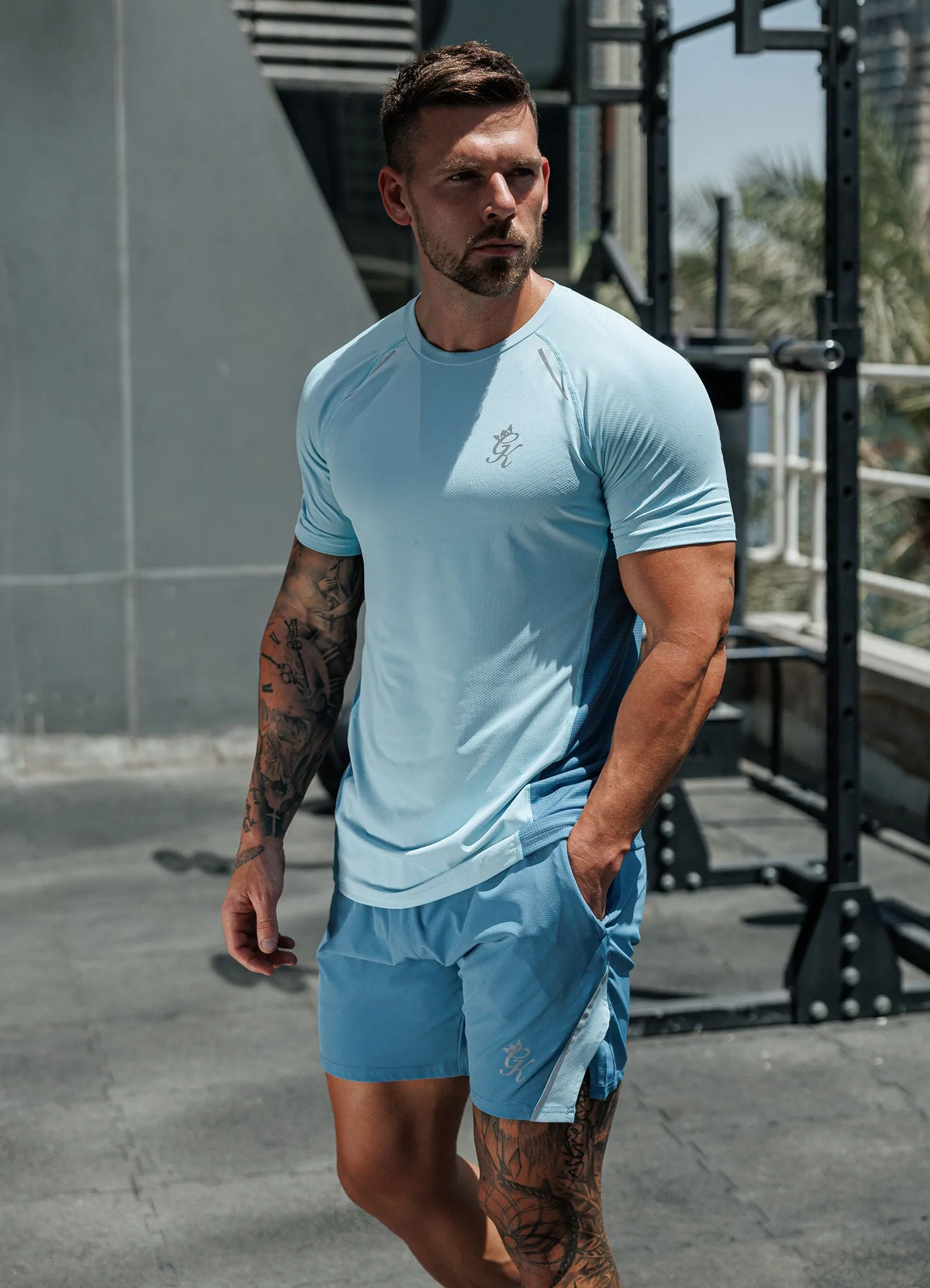 Flexible Fit Design City Casual Gym King Flex 2.0 Tee - Iced Aqua/Coastal Blue