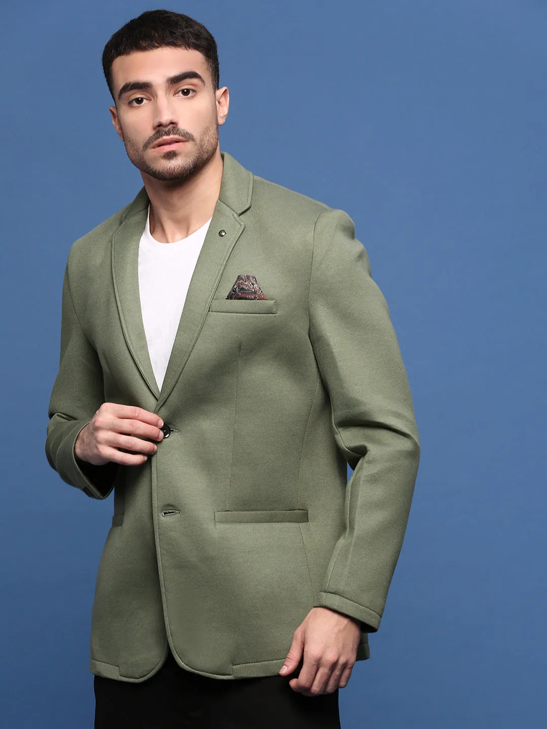 Versatile Daily Layer Water Repellent Fabric Men's Green Slim Fit Single Breasted Casual Blazers