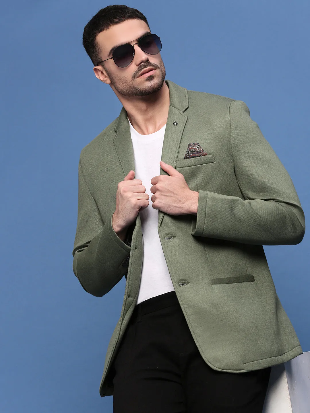 Men's Green Slim Fit Single Breasted Casual Blazers Full Length Zipper Closure Oversized style